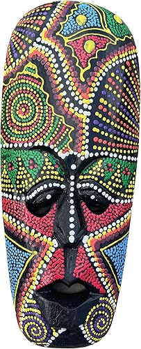 Land of Simple Treasures Pequeña máscara africana de madera, pintada a mano, máscaras tribales Tiki para colgar en la pared, decoración de 9.5