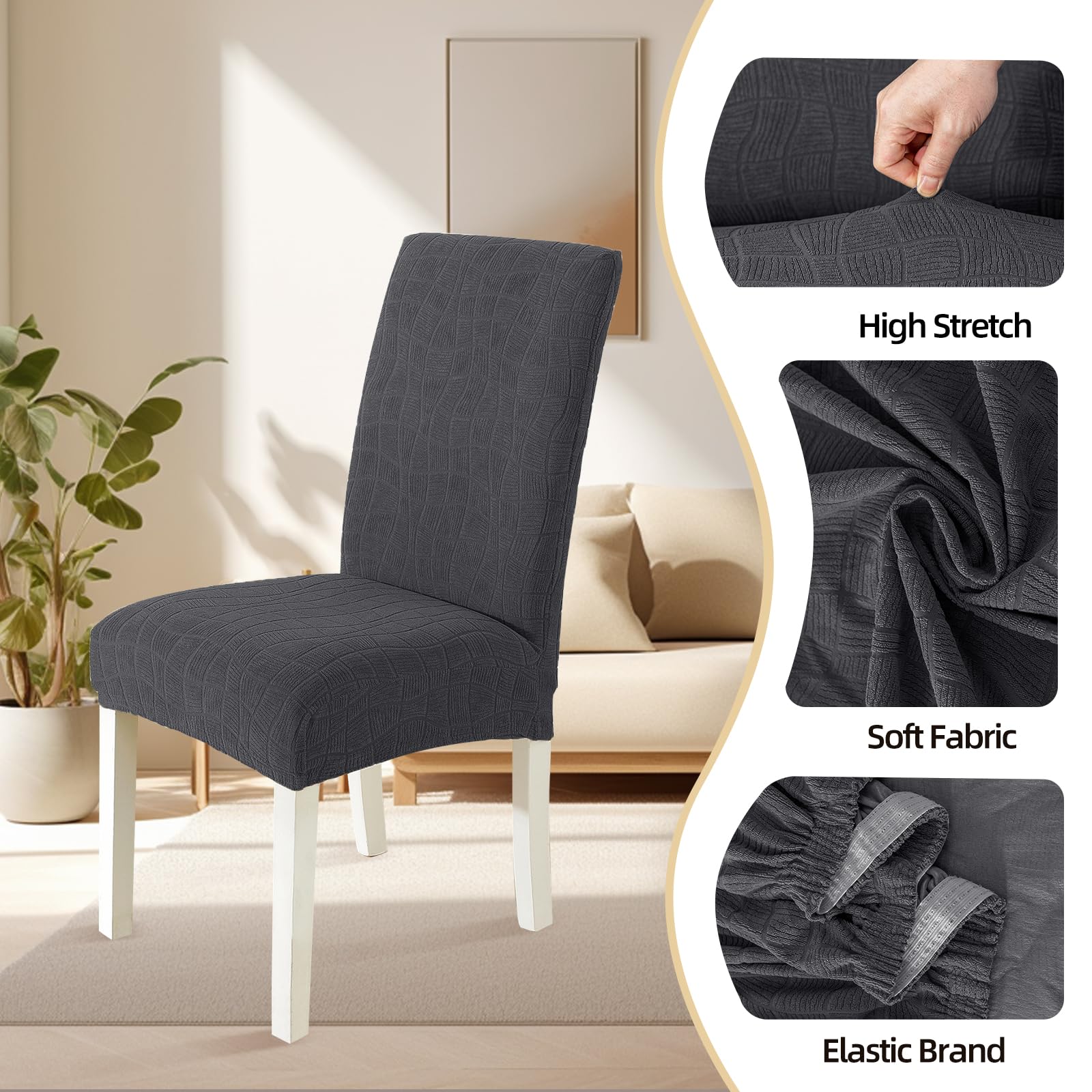 Ystyle Coprisedie Con Schienale 6 Pezzi, Elasticizzato Copri Sedie Soggiorno Cucina, Copri Sedia Cucina Soggiorno Morbido Comodo Anti-Graffio, Facile Da Pulire E Resistente, Grigio