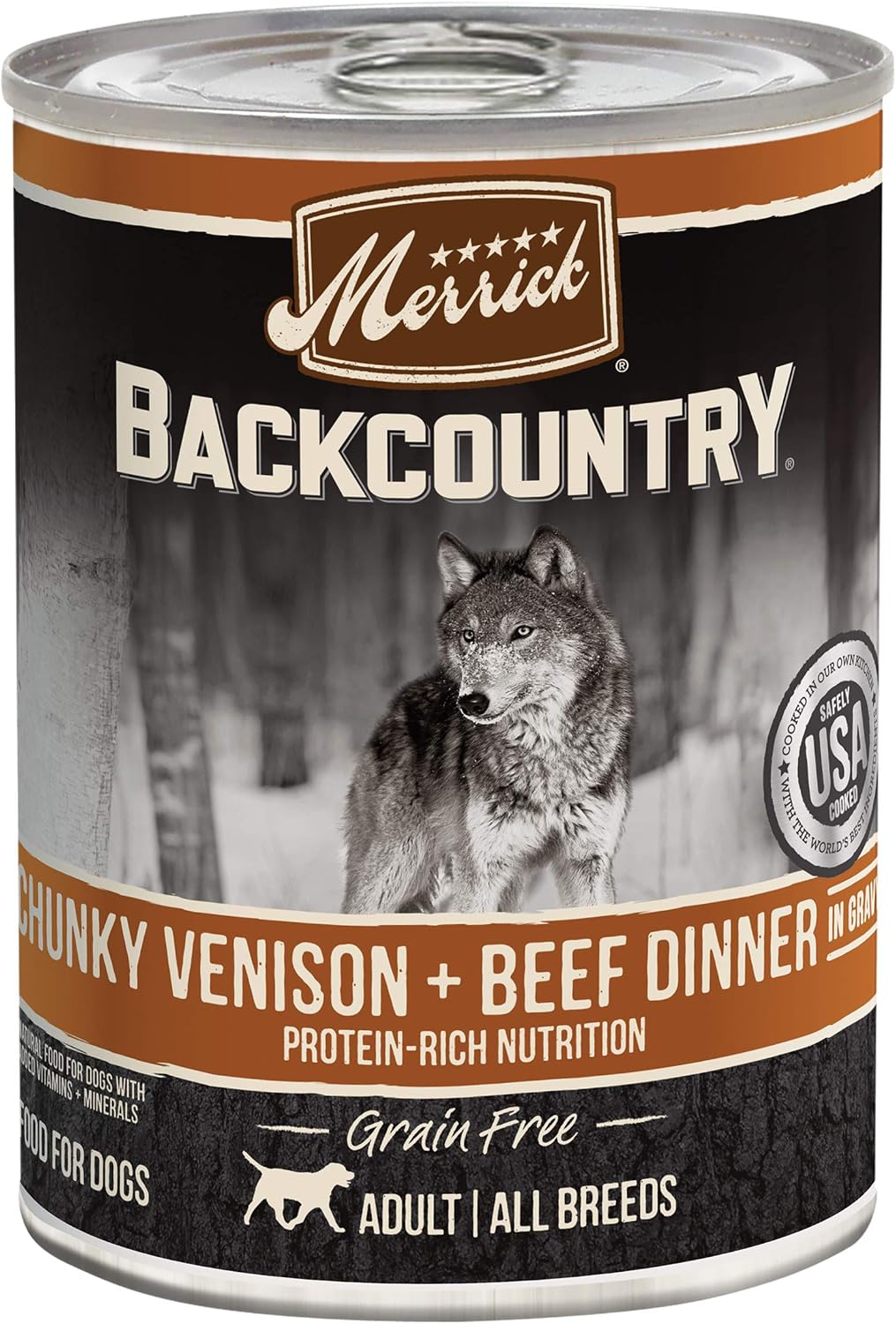 Merrick Backcountry Grain Free Wet Dog Food Chunky Venison & Beef Dinner in Gravy - 12.7 oz Can