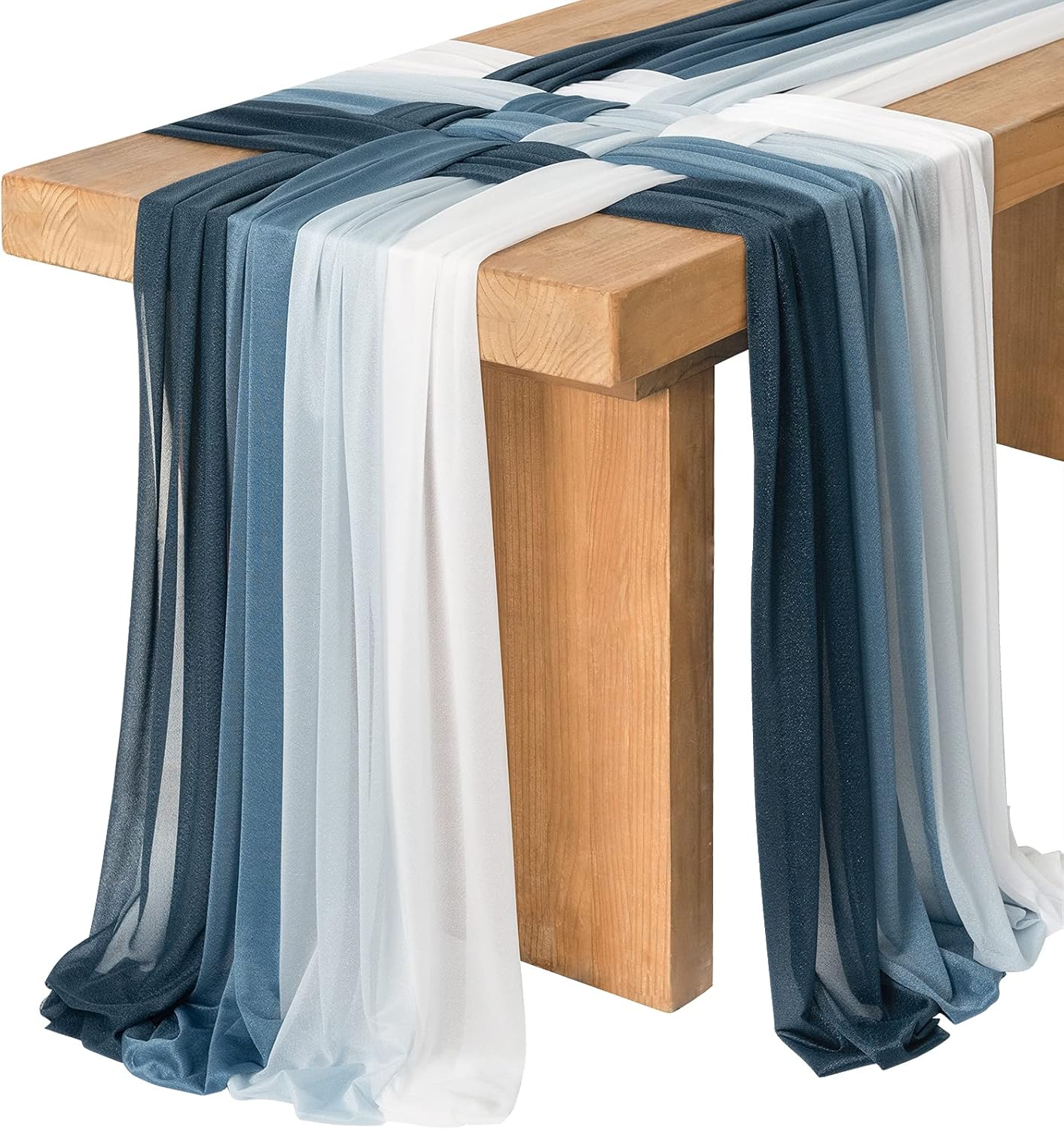 ling's moment 10ft waffle weave dusty blue & navy table runner set of 8 for wedding sweetheart table