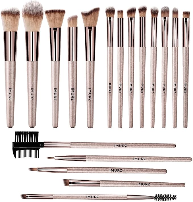 Pinceaux maquillage professionnels 18PCS – Fond de teint, poudre, fard à joues, anti-cernes, contour des yeux – Champagne doré
