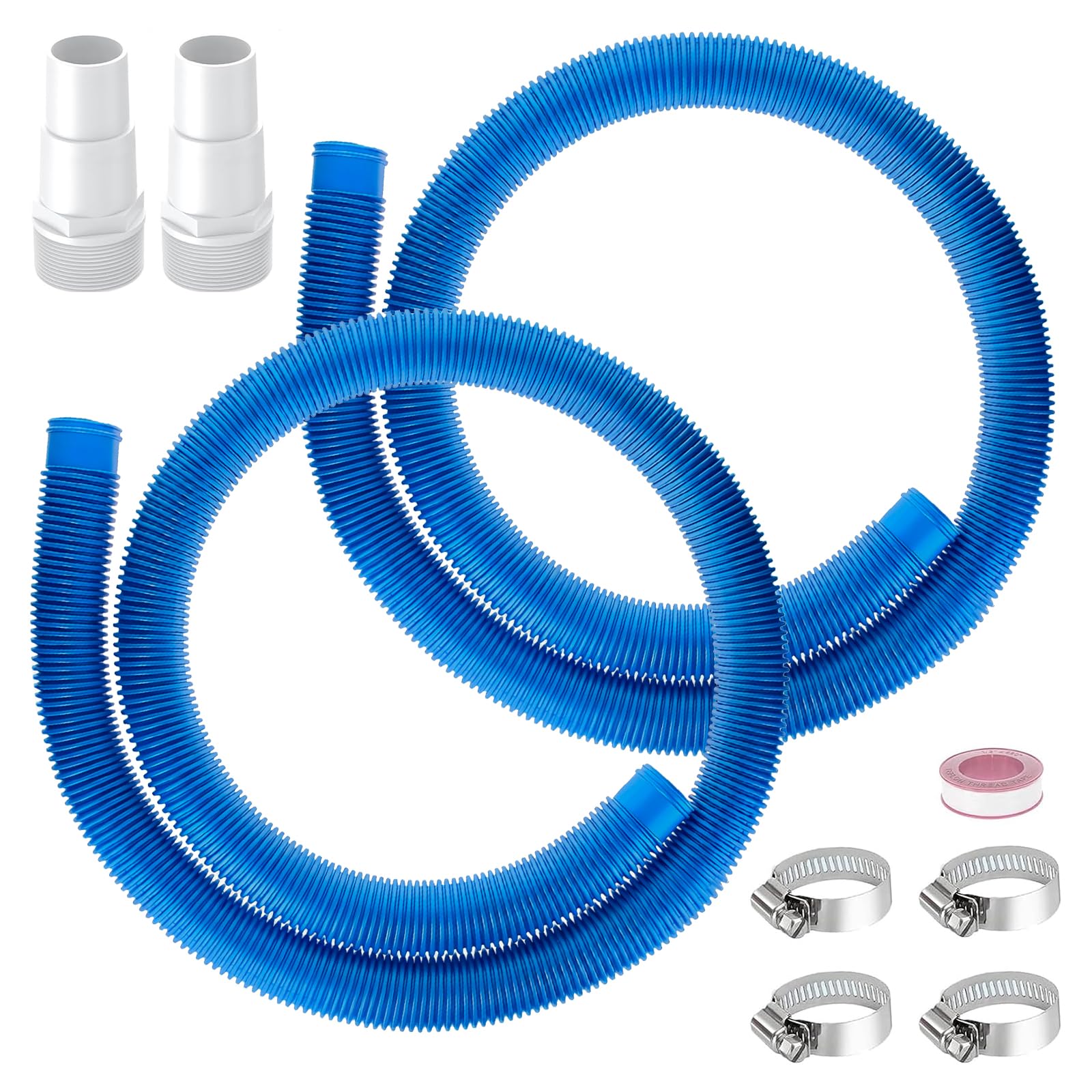 Photo 1 of 1-1/2-Inch Heavy-Duty Pool Hose Replacement Kit – 6ft Above Ground Pool Hoses with Adapters, Stainless Steel Clamps & PTFE Tape, Compatible with Intex Pool Filter Pumps (2 Pack 6Ft)