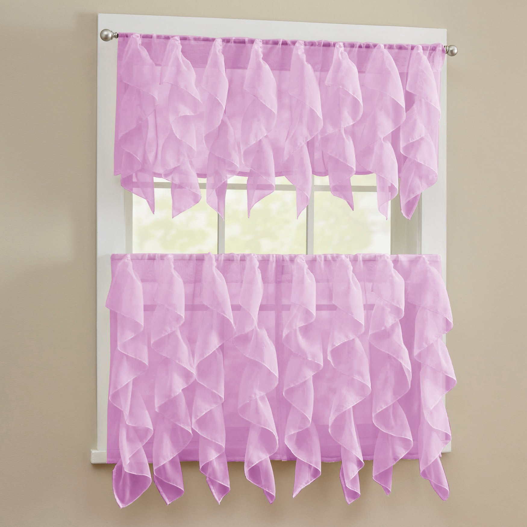Kitchen Curtains for Windows 40+ Styles &amp; Colors Swag, Valance, Tier Sets &amp; Panels Cafe Curtains for Farmhouse, Rustic, Modern Décor, Sheer Lavender, 36" Tier Valance Set