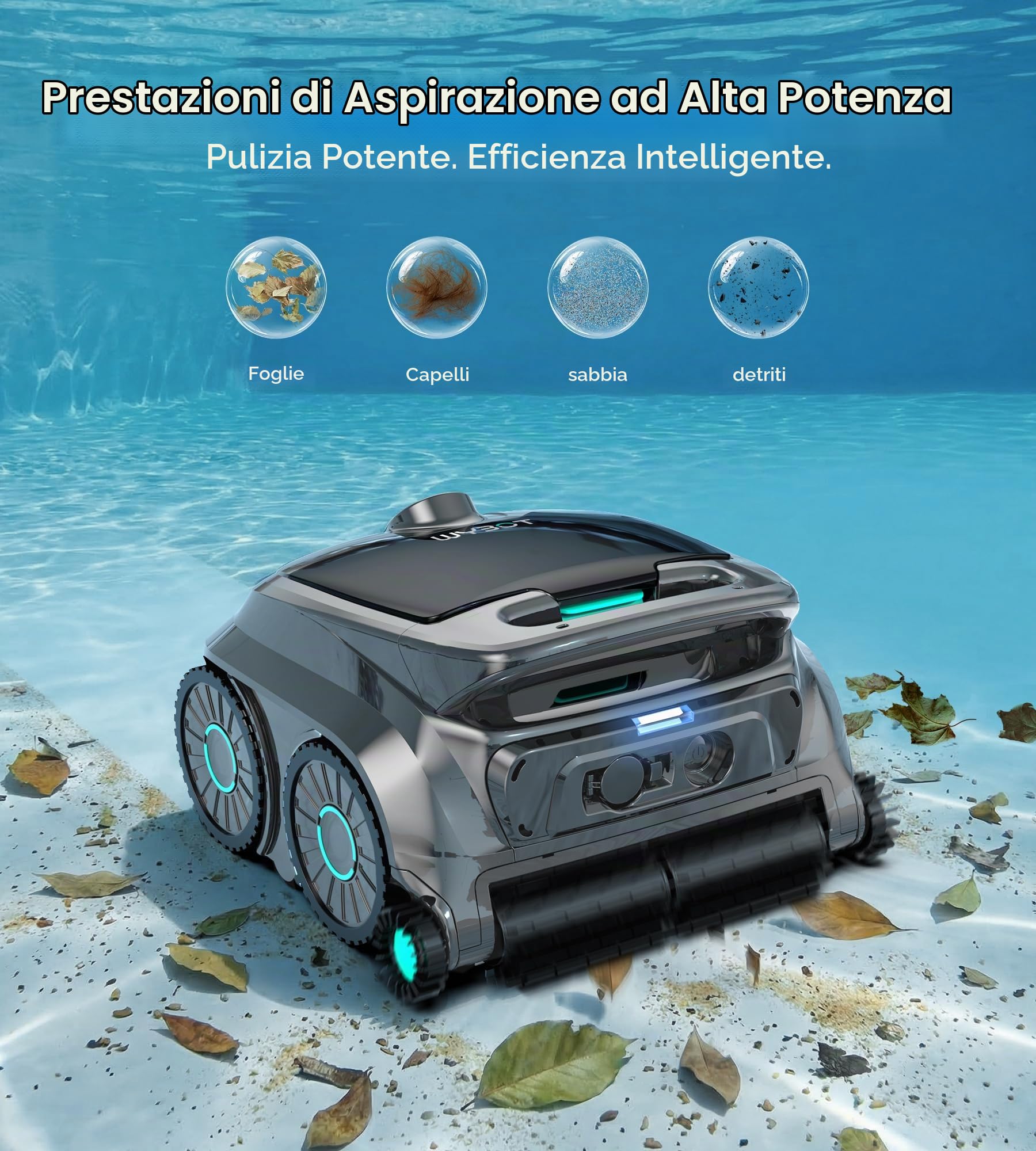 WYBOT OS600 Robot Piscina, Senza Fili, Pulizia Fondo E Pareti, Autonomia 120 Min, Navigazione Intelligente, Parcheggio Automatico, per Piscine Interrate E Fuori Terra, Verde Chiaro Nebbia