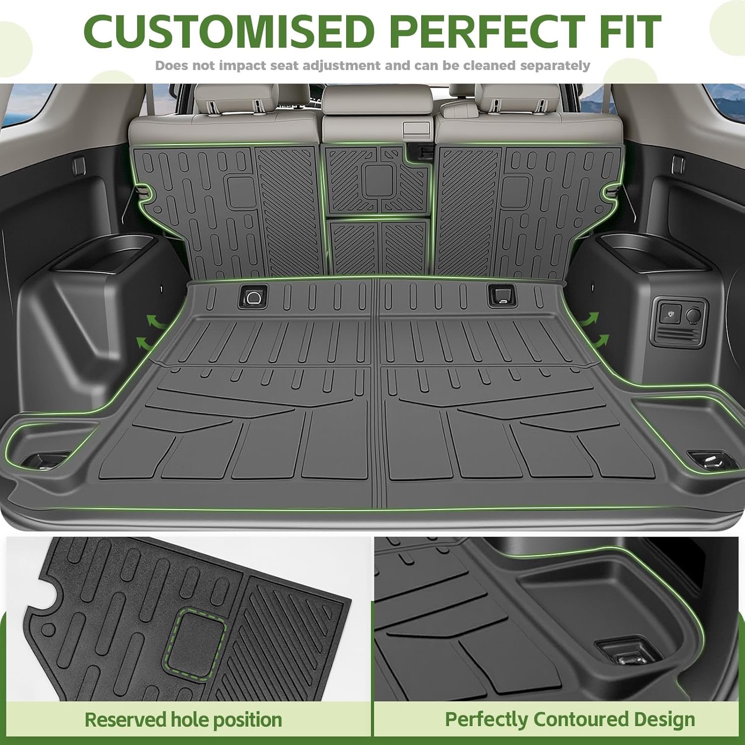 Cargo Liners for 2010-2024 Toyota 4Runner 5 Seats (W/O Sliding Tray & No 3rd Seat) Trunk Mat with Seat Back Cover All Weather TPE Rear Cargo Mat Backrest Protector Accessories