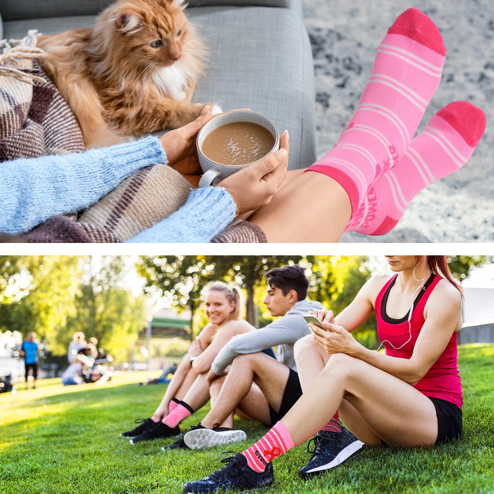 Hercicy 48 Paar Brustkrebs-Bewusstseinssocken, weich, rosa, Crew-Socken, Großpackung, rosa Schleife, Brustkrebs, Geschenke für Frauen, Jugendliche, Sport, Fußball, Cheer Zubehör, Mehrfarbig,