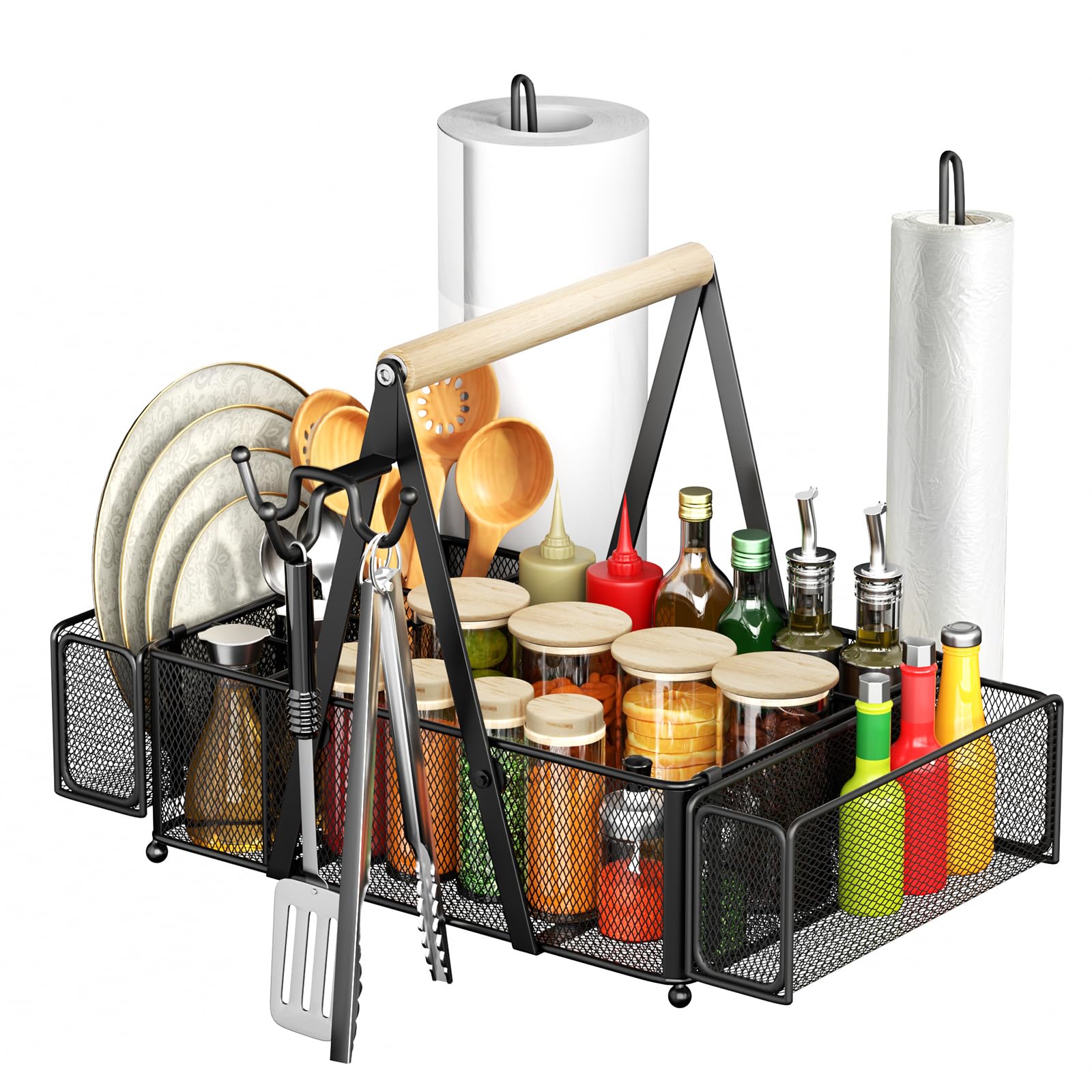 OOKUU Large Grill Caddy, BBQ Caddy with 2 PCS Paper Towel Holder