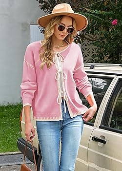 Amazon.com: Women's Cardigan Sweaters Bow Button Down