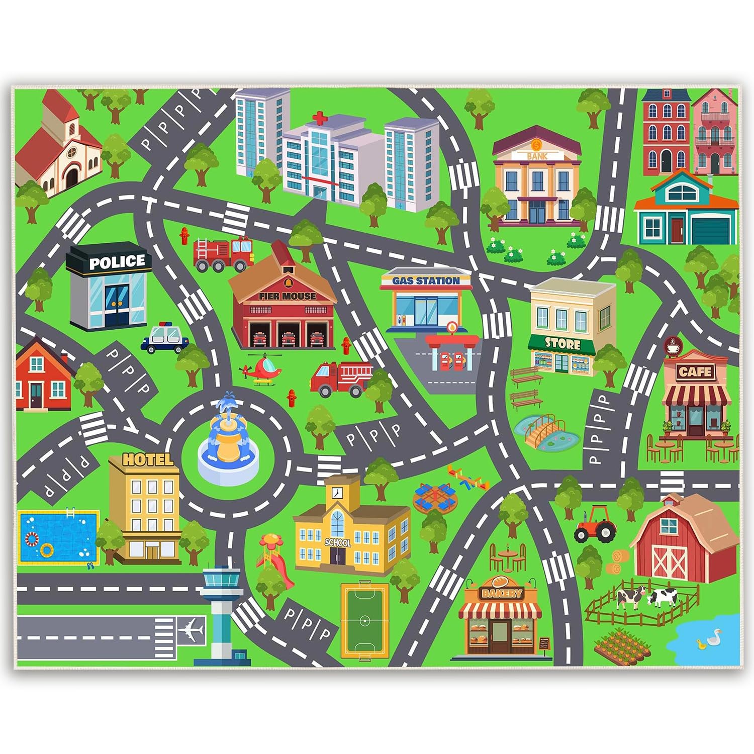 Cokoozoo Play Mat, City Road Car Rug 80x120CM, Kids Rug, Kids Play Mat WithNon Slip