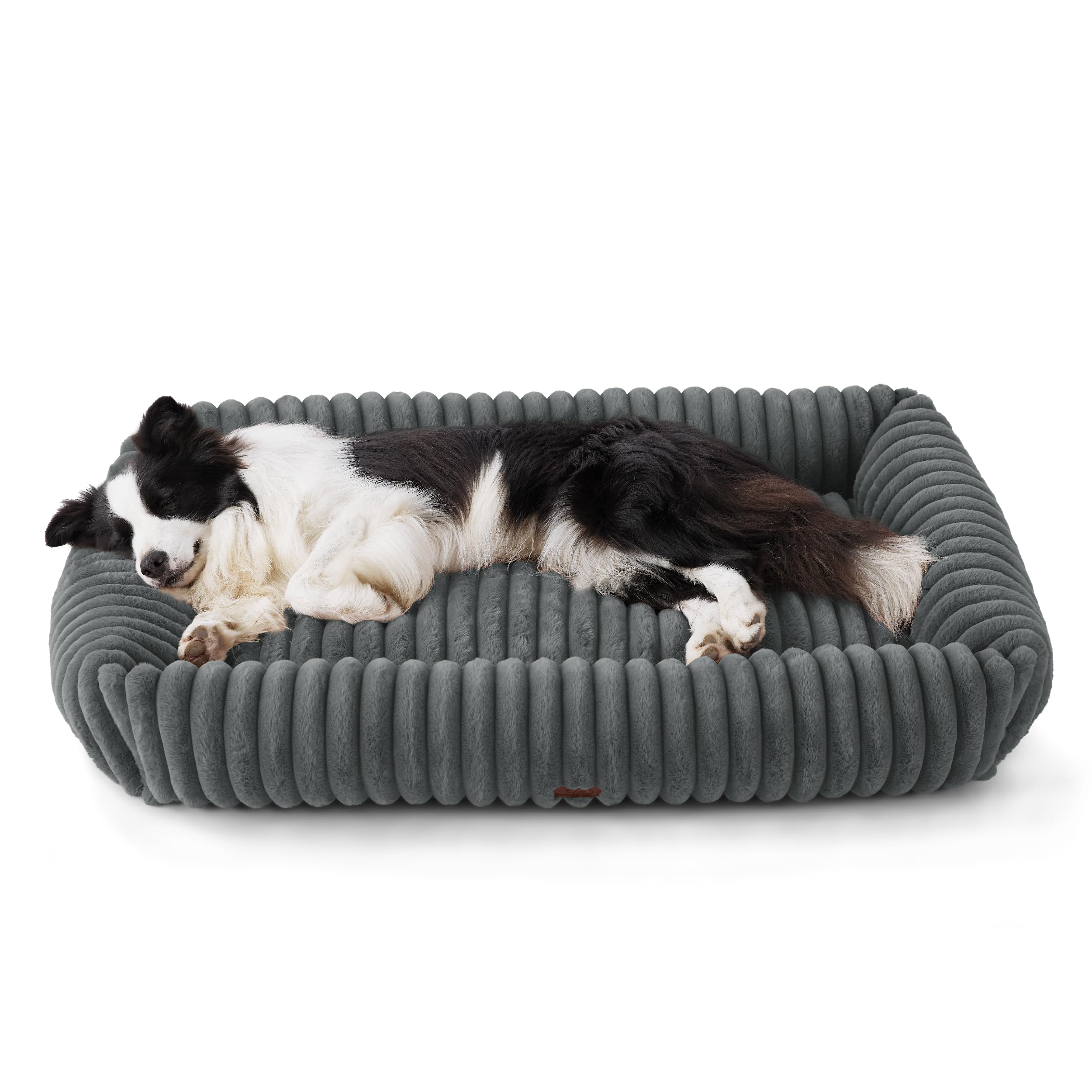 BEDSURE waschbares Hundebett für große Hunde - 109x76x20cm weicher orthopädischer Hundekorb mit bequemem Fleece-Bezug, rutschfestes Hundebett mit hohem Rand in grau