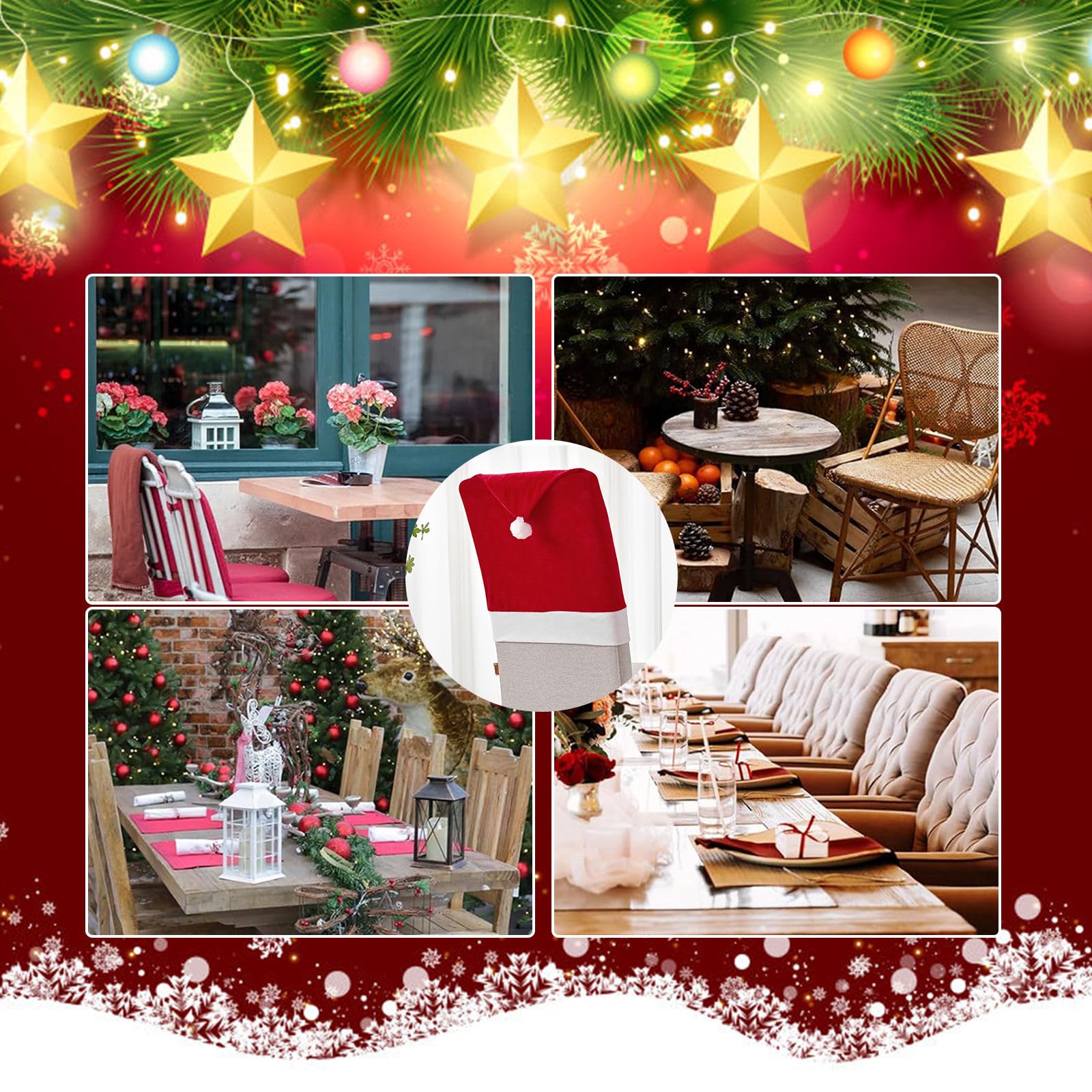 Lukery Árbol Navideño Funda de Silla Navidad, 2 4 6 8 Piezas Fundas Navideñas para Sillas Funda para Silla de Navidad Fundas para Silla de Navidad para Fiesta (8 Piezas,Raya roja A)