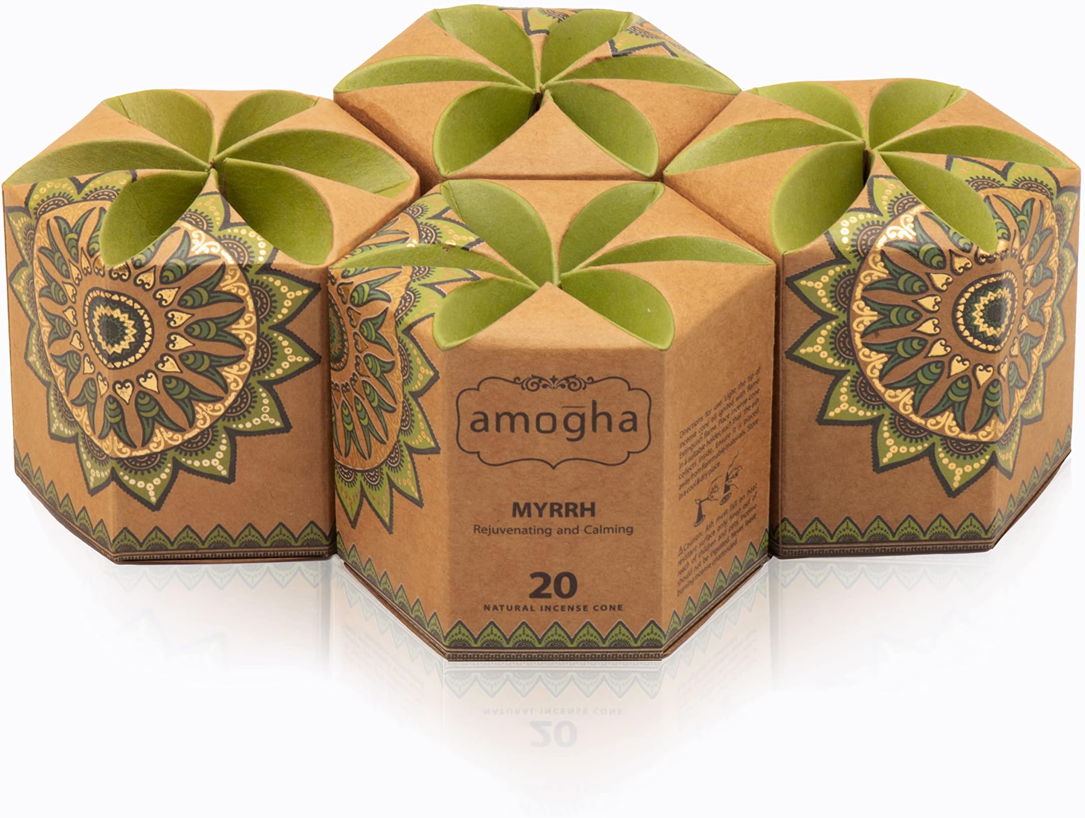 Amogha Incense Cone in a Hexa krafted Box with Flower Lock top-Set of 4 - Fragrance Myrrh