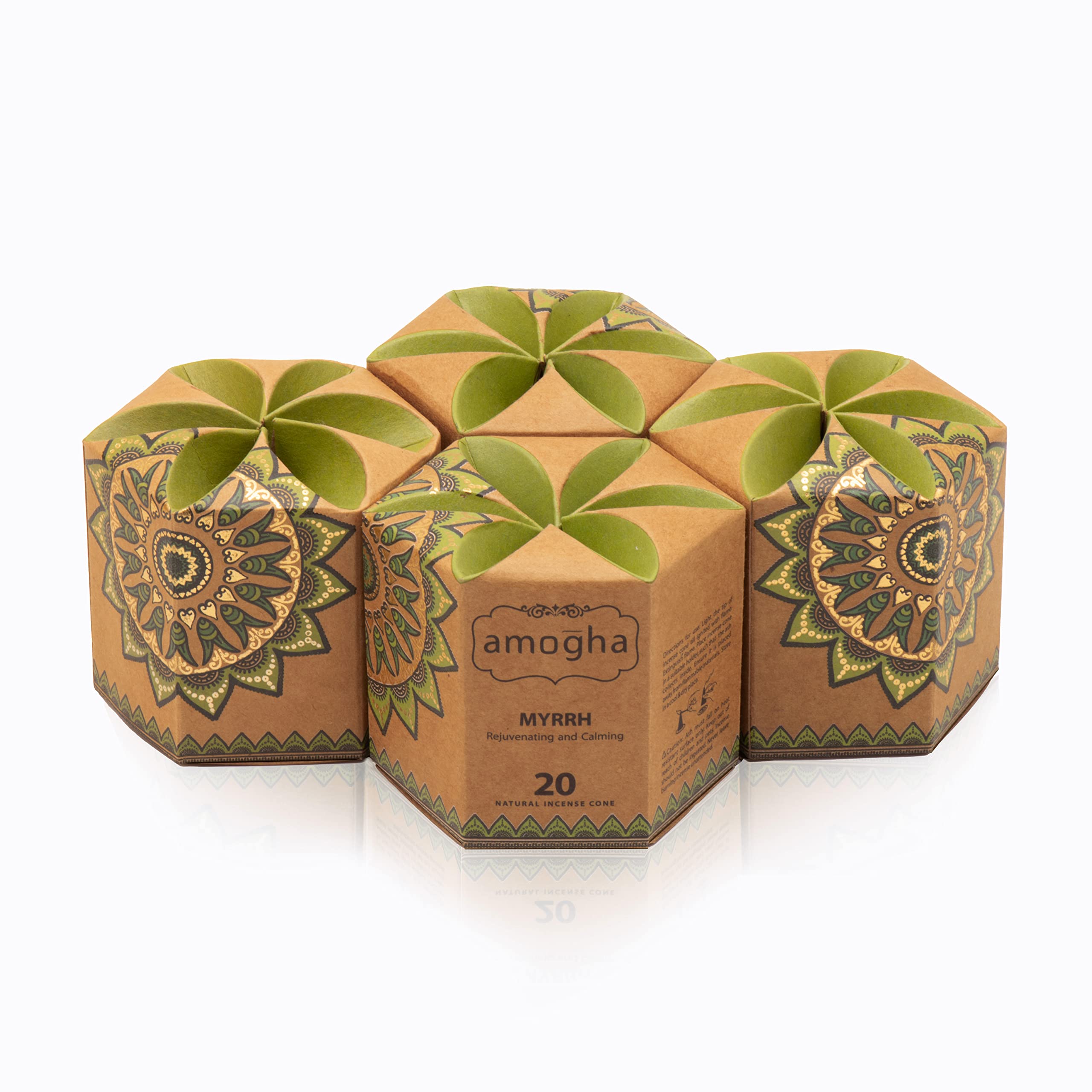 Sponsored Ad - Amogha Incense Cone in a Hexa krafted Box with Flower Lock top-Set of 4 - Fragrance Myrrh