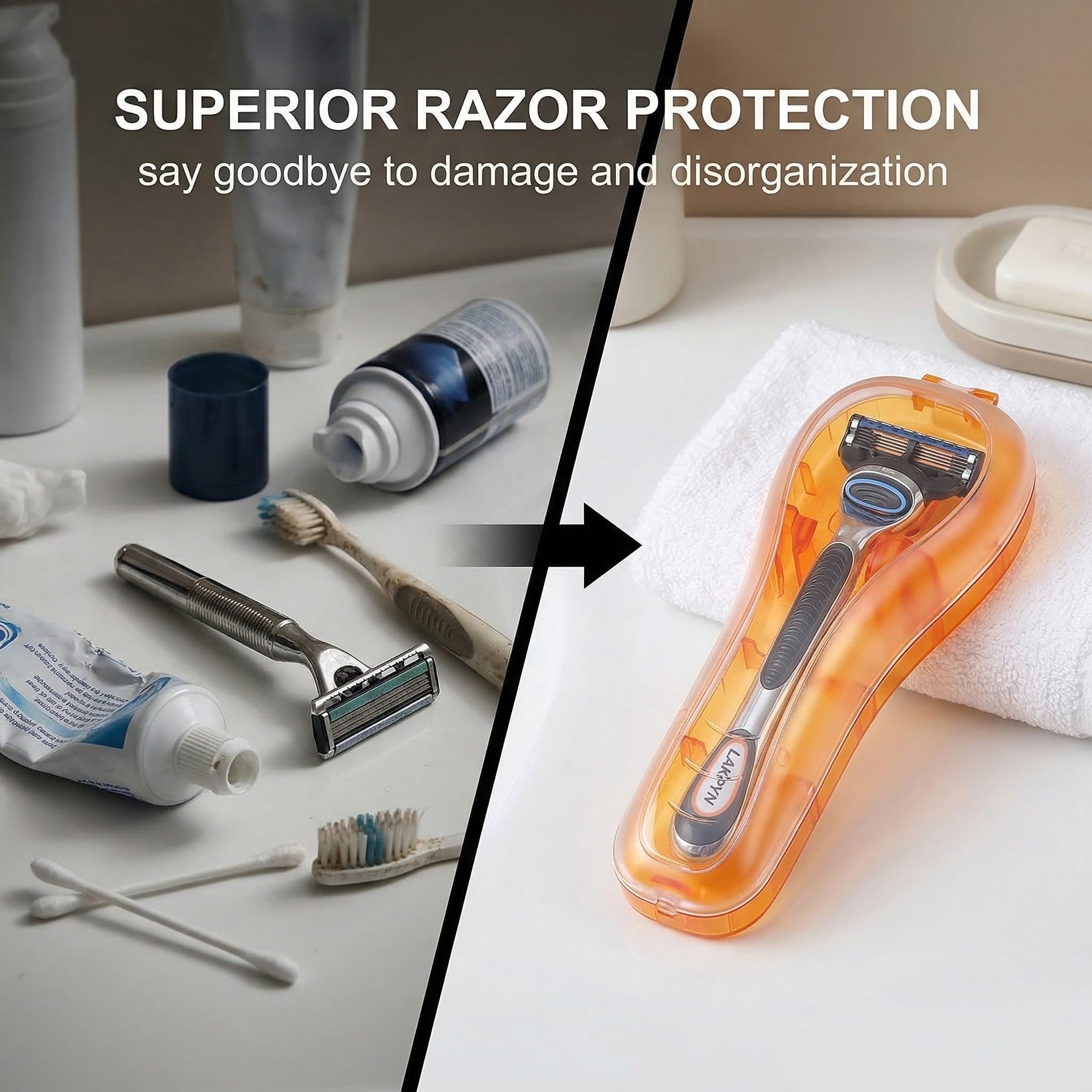 2 Pezzi Custodia Rasoio, Trasparenti E Portatili, Per Rasoi Manuali Ed Elettrici, Impermeabili E Resistenti Agli Urti, Regali Per Uomini (Arancione + Blu)