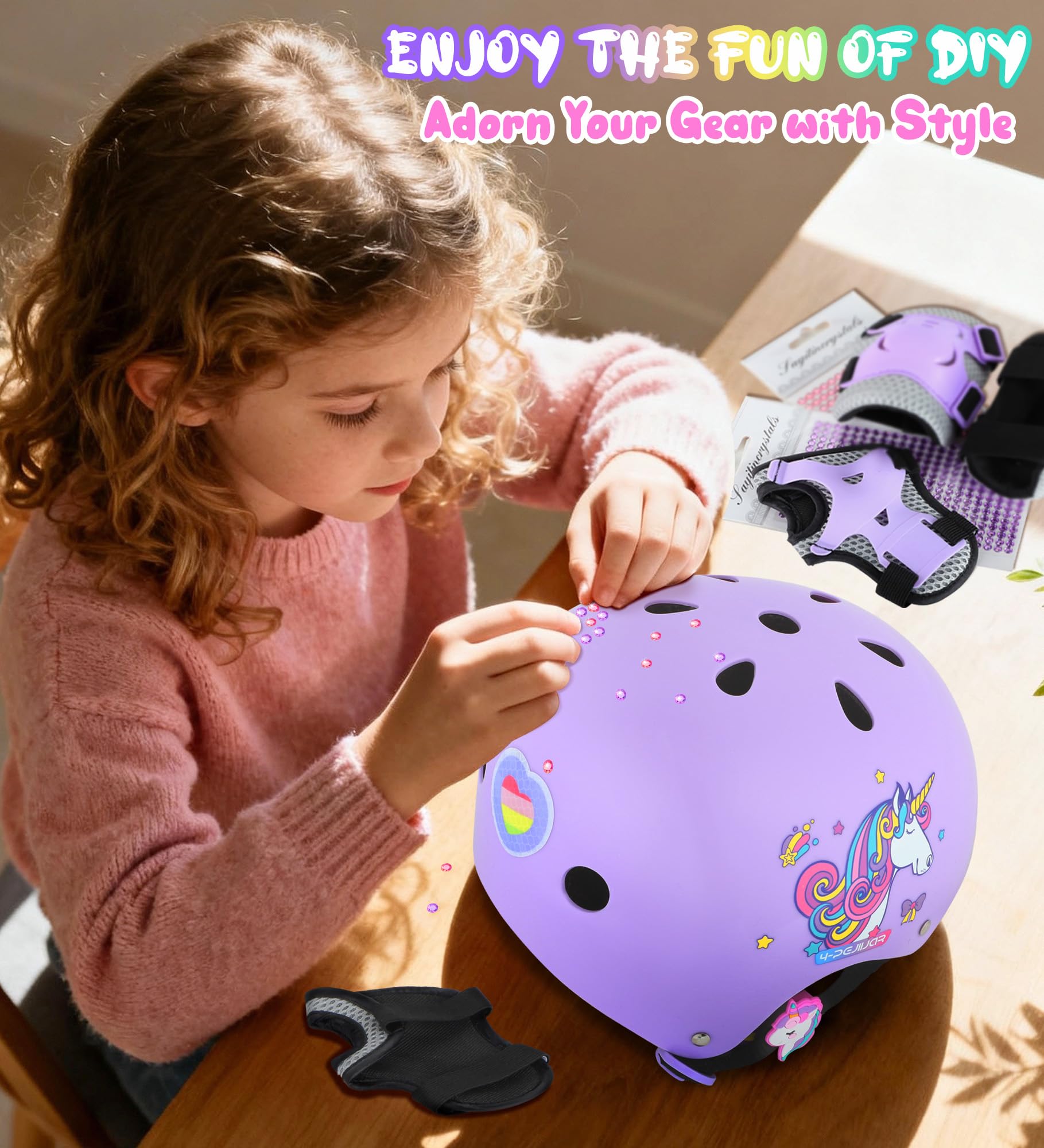 Unicornio Protección para Patines Infantiles Rodilleras para niñas Protecciones Skate Niño con Bolsa de Cordón para Patinaje Skateboard Monopatín Bicicletas — view 3