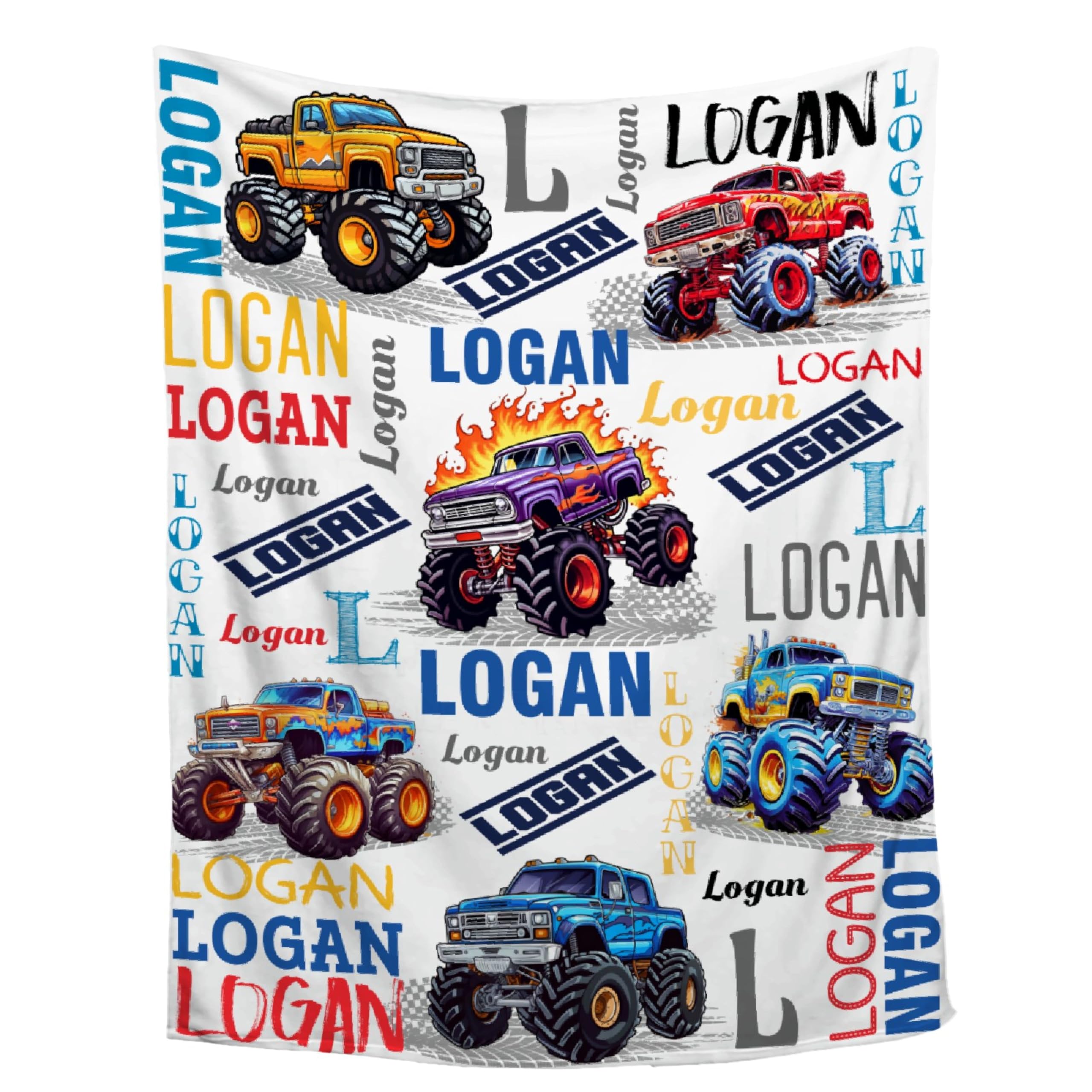 Trucks Custom Name Blanket Personalized Baby Blanket with Name for Boy Girl, Super Soft Truck Car Customized Receiving Blanket, Truck Gift for Birthday Christmas Halloween Newborn Shower 40