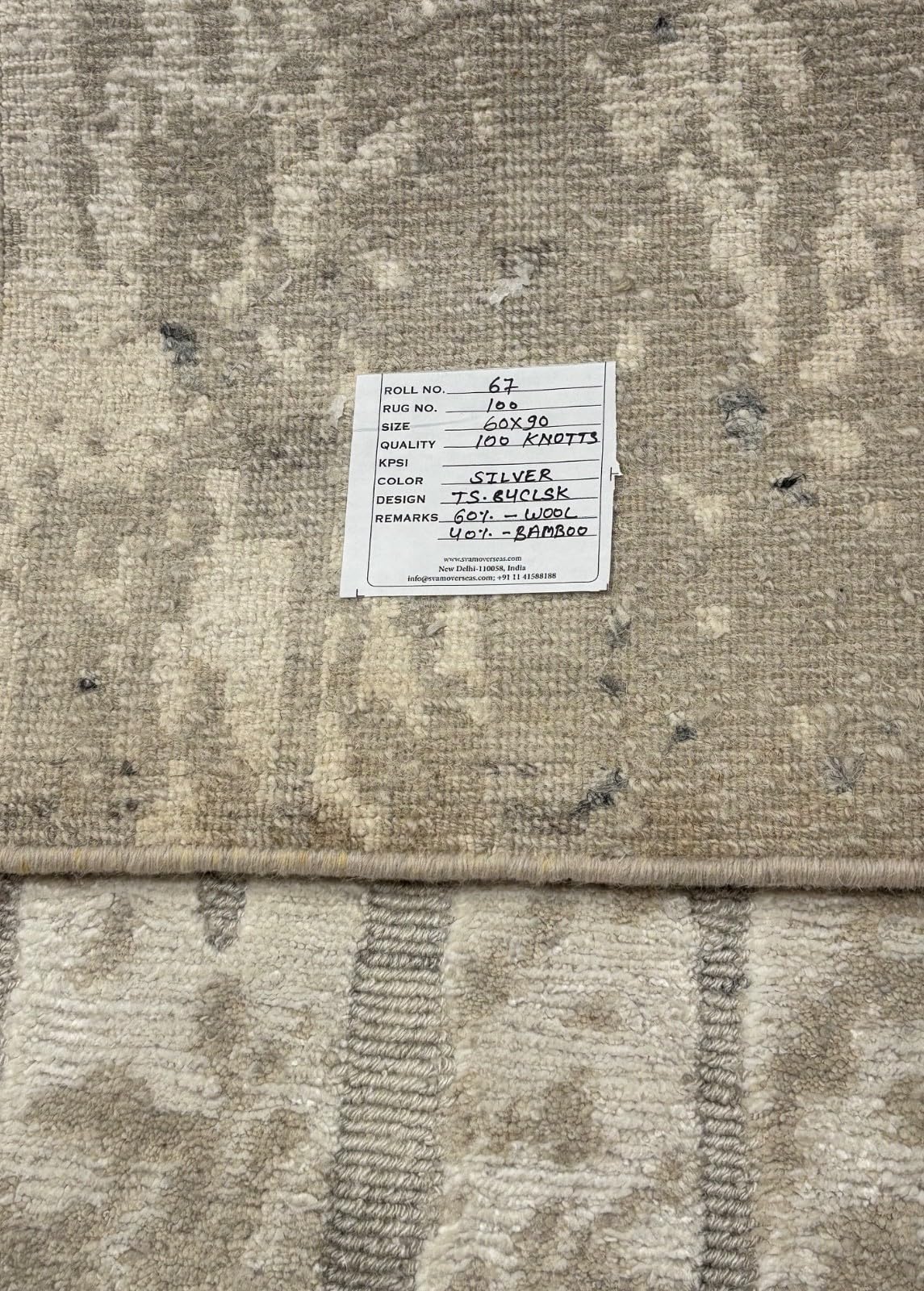 Tapis design noué à la main - 60 x 90 cm - Argenté - Bambou brillant - Moderne R67