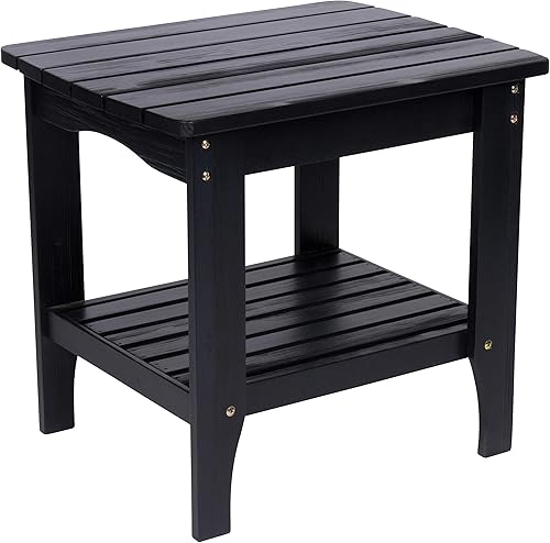 Shine Company 4113BK Long Island Mesa auxiliar rectangular pequeña para patio, mesa auxiliar de madera para muebles de exterior para interiores y