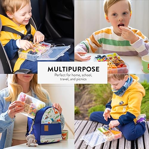 Miniatura 6 de Juego de cajas de aperitivos para niños, 8 compartimentos, solución reutilizable para aperitivos con 100 etiquetas solubles, fácil de limpiar, apto