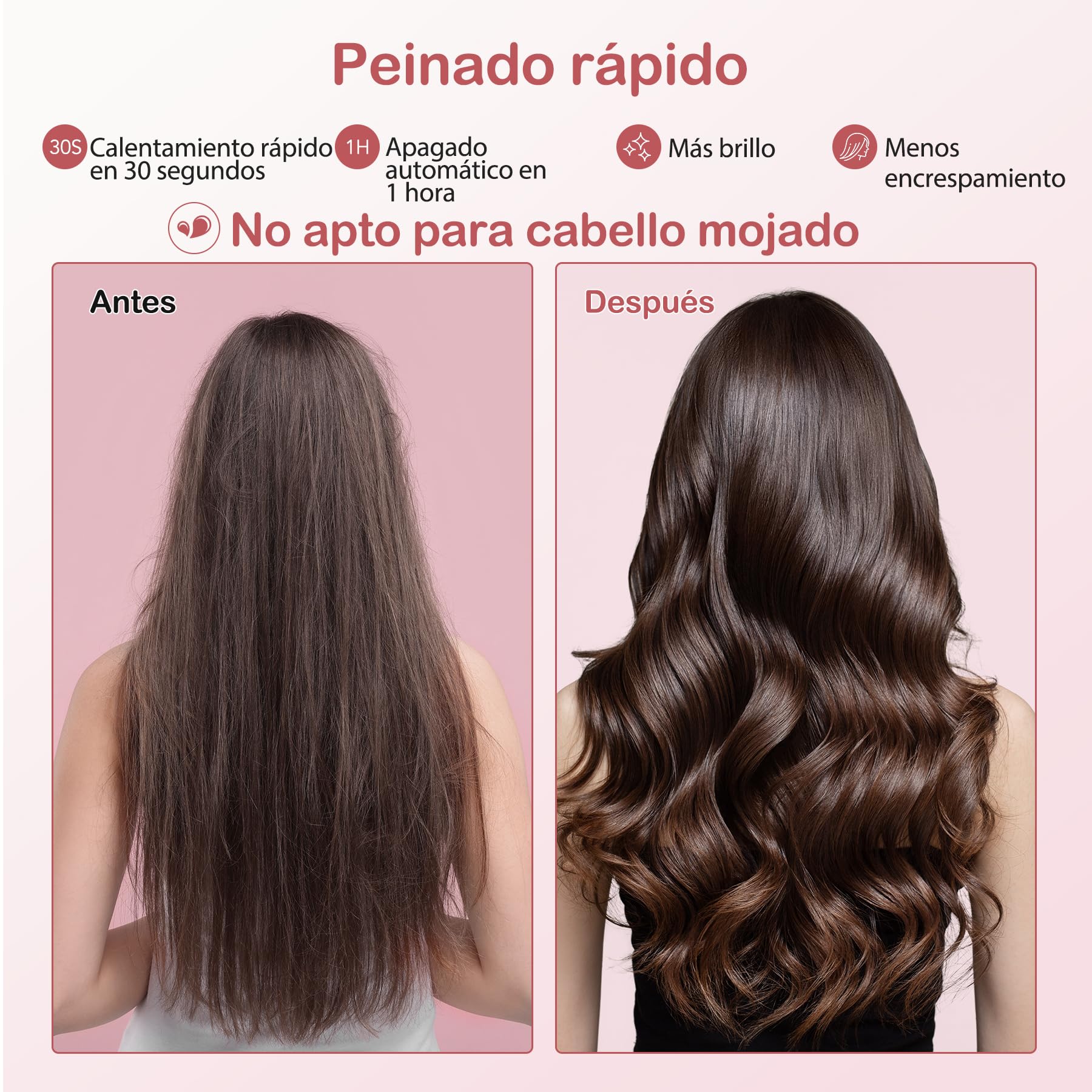 Cepillo Térmico Redondo Iónico 38mm, 9 Ajustes de Temperatura, Doble Voltaje