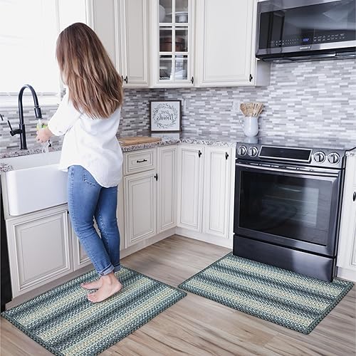 Homespice Blue Oasis - Alfombras de baño antideslizantes para suelo de baño, 24 x 36 pulgadas, rectangular, azul y crema, fabricadas con