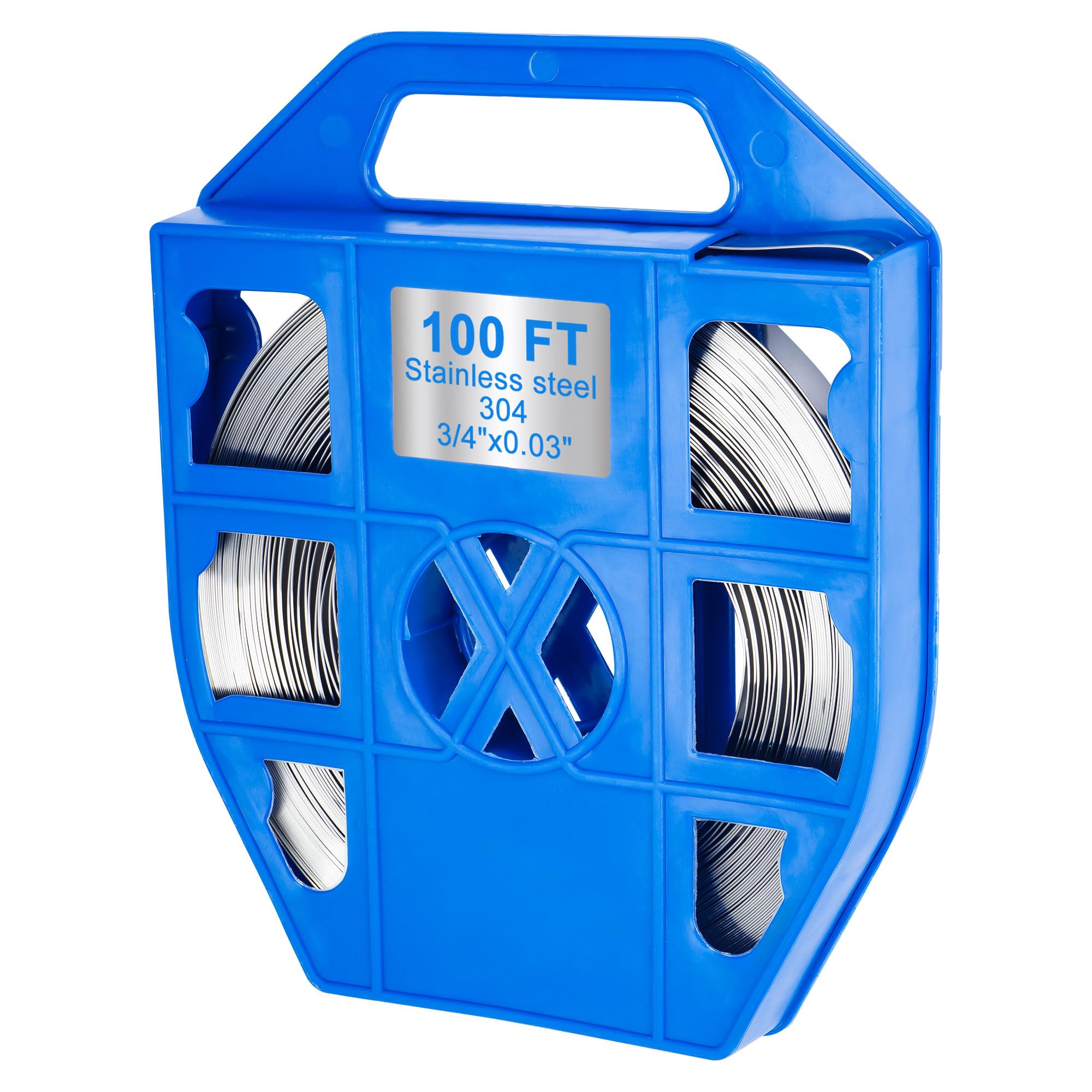 304 Stainless Steel Strapping Band 100 Feet 3/4" Width x 0.03" Thick Bands Bright Annealed Stainless Strapping in Blue Plastic Tote Case Steel Duct Strapping Packing Strap