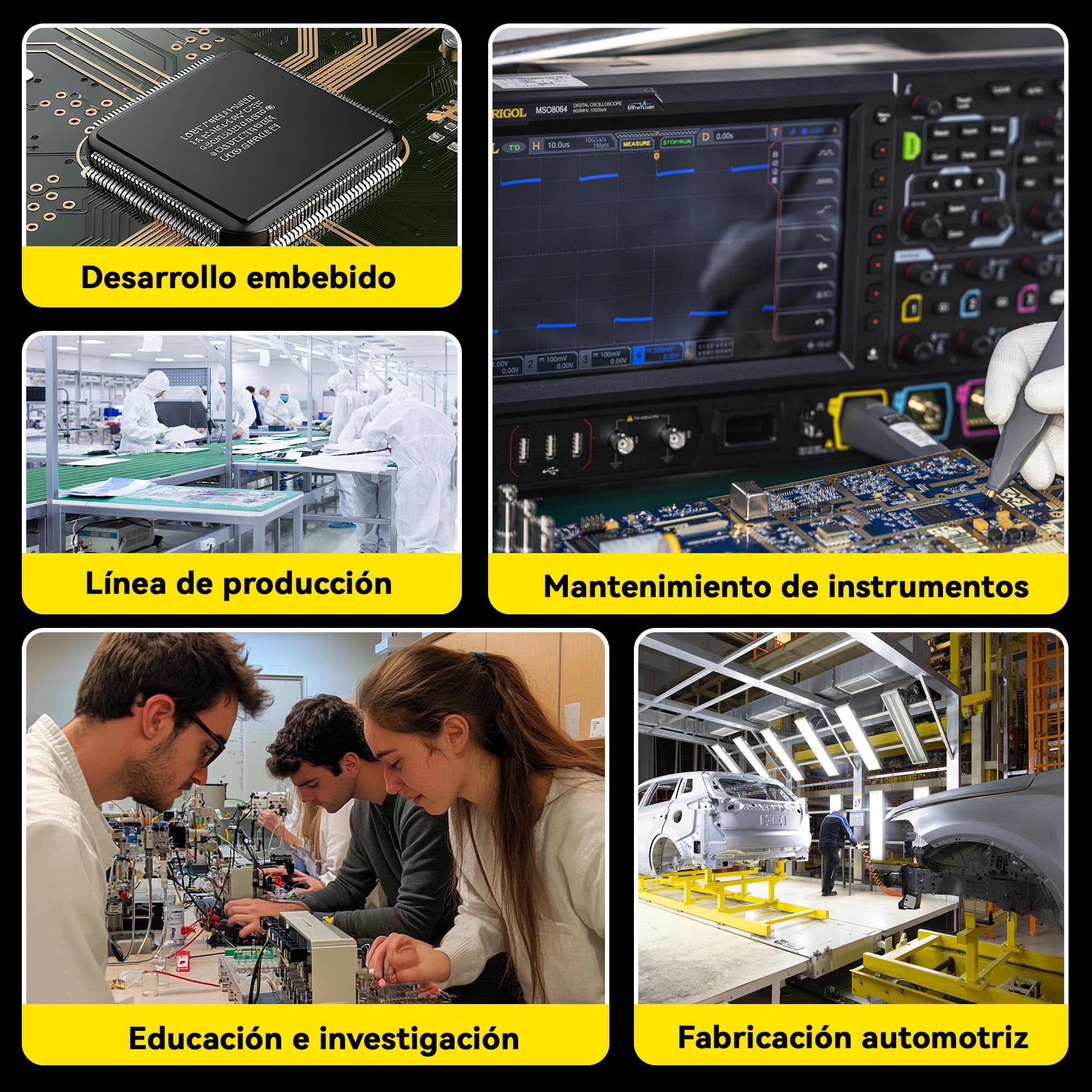 RIGOL Osciloscopio,DHO914S Osciloscopio Digital Portatil,125MHz,4A+16D canales,Resolución 12 bits,Pantalla táctil HD 7",Generador de señales integrado,Para pruebas en campo y enseñanza en laboratorio