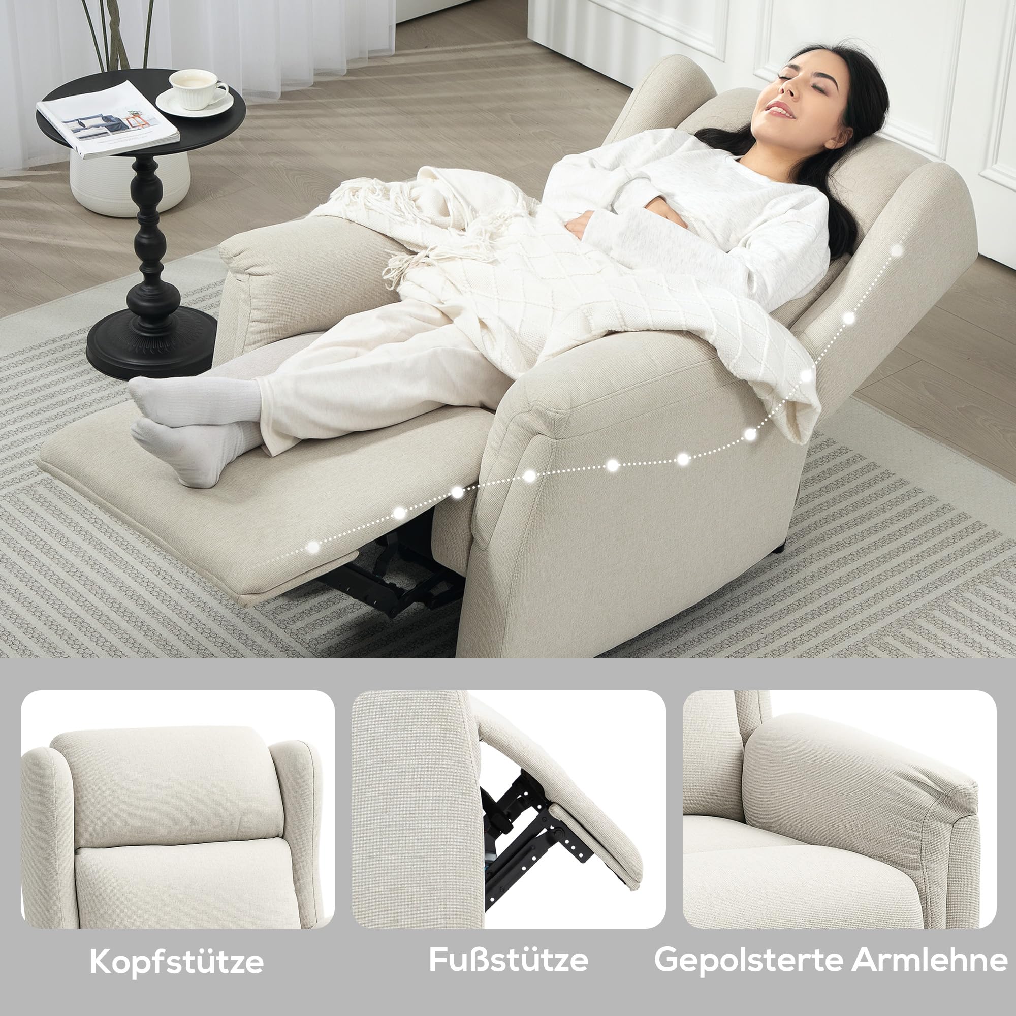 HOMCOM Relaxsessel mit Liegefunktion Verstellbarer Rückenlehne Beige