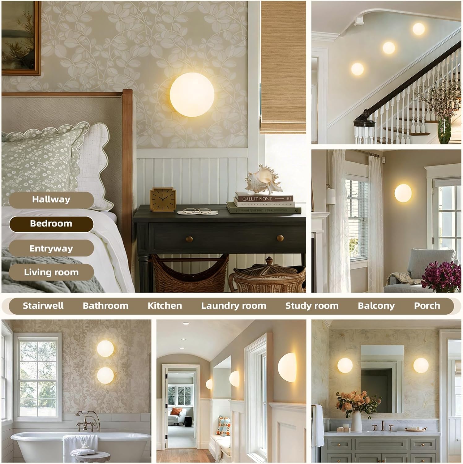 Globe Milk Glass Wall Sconce - Small 7 Inch Modern Round Lighting Fixtures, Mid Century Art Deco Indoor Ball Light, For Bedroom Bathroom Vanity Mirror Living Room Hallway Kitchen Bedside Mount Lamp