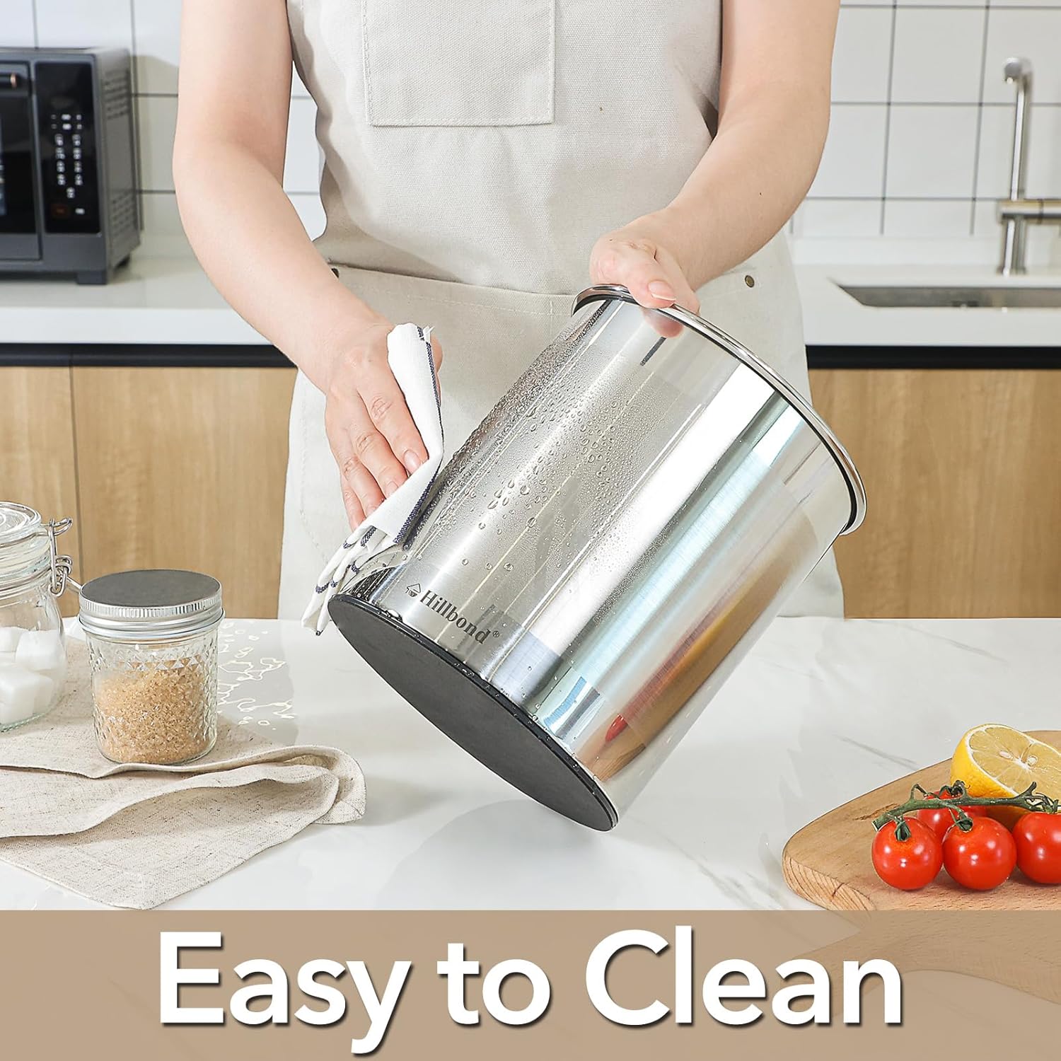 Hillbond 7.5x6.9 Inch EXTRA LARGE Utensil Holder for Countertop, Stainless Steel Rotating Organizer with Removable Divider, Space-Saving for Large Kitchen Utensils Set & Spacious Kitchens