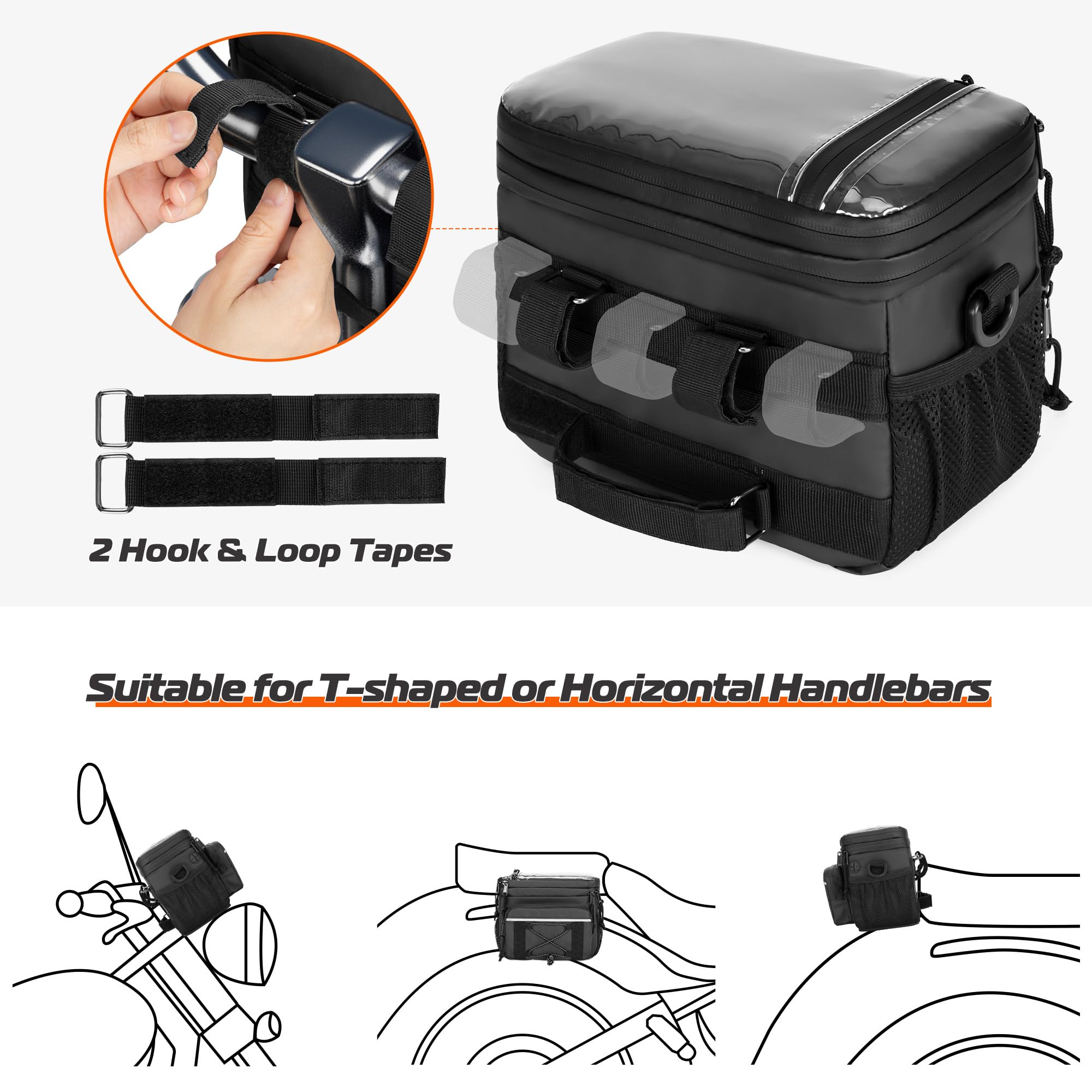 HODRANT Bolsa impermeable para manillar de moto, bolsa para manillar de bicicleta con ventana de PVC transparente, bolsa de herramientas para motocicletas (Cruiser, Softail, Dyna, Sportster, Dirt Bike