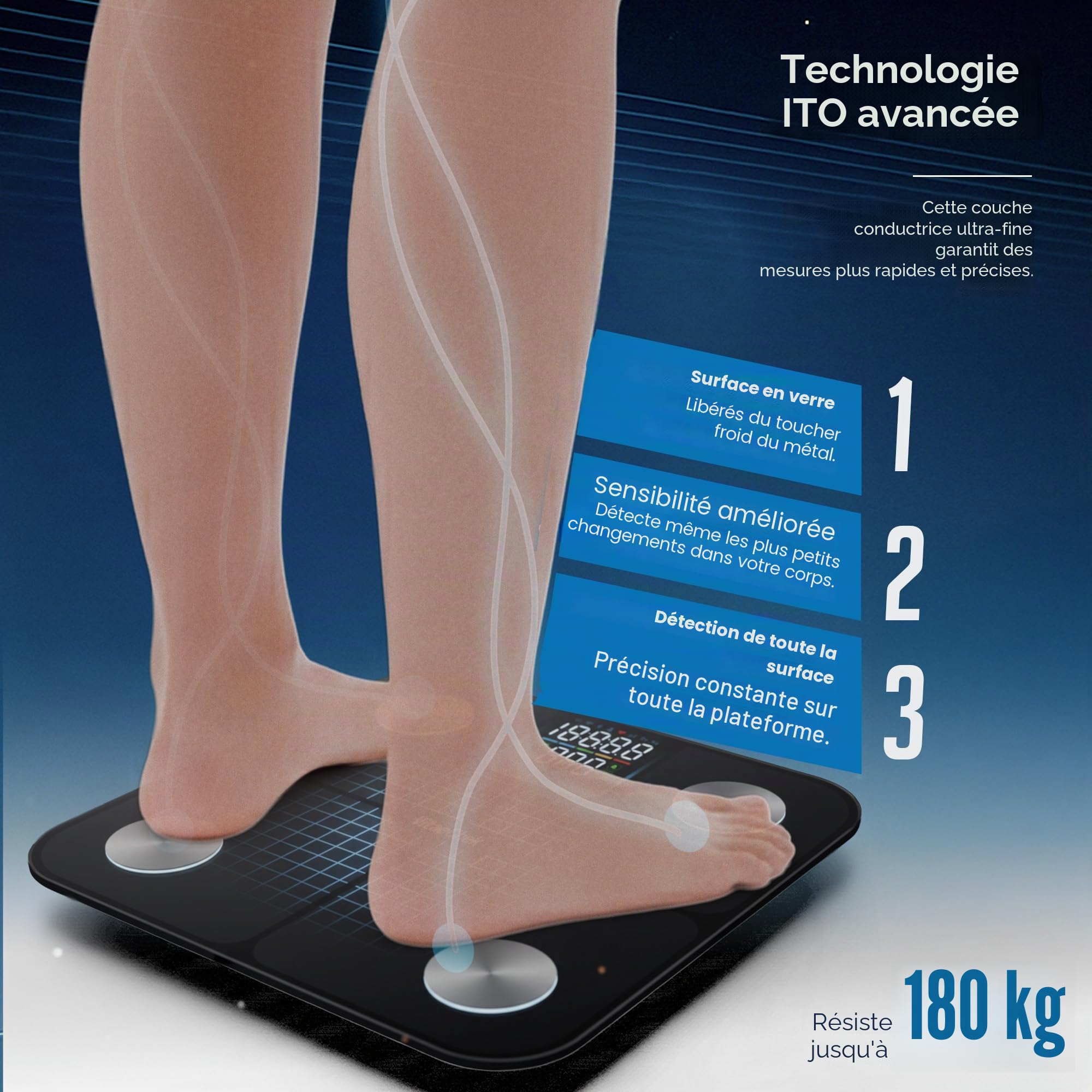Brio 1 Balance Connectée Impédancemètre Bluetooth 5.0 Fréquence Cardiaque | 25 Paramètres IMC Masse Grasse Viscérale | Précision 0,05kg | App Gratuite | 24 Utilisateurs | Garantie 24 Mois