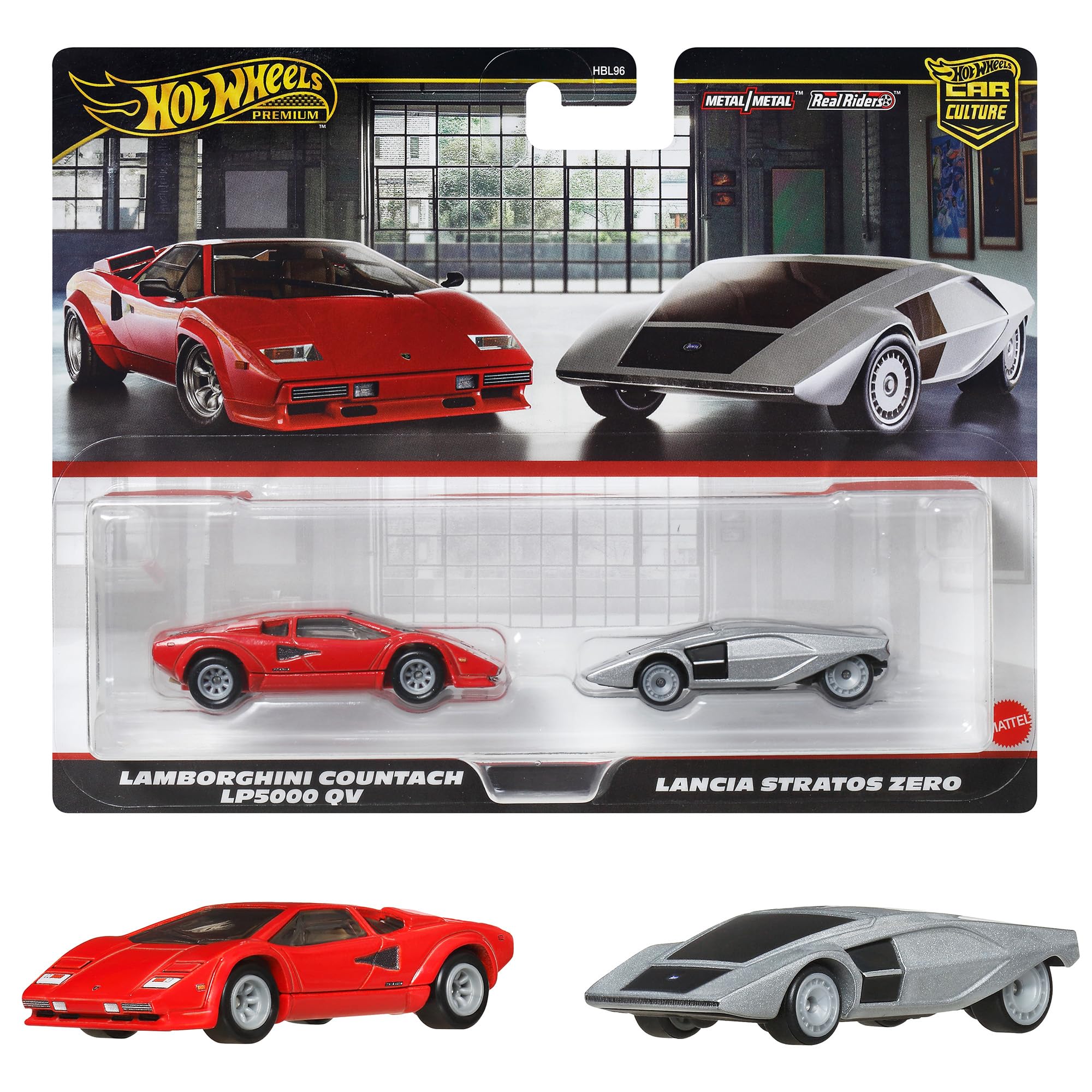 ホットウィール(Hot Wheels) プレミアム 2パック ランボルギーニ カウンタック LP5000 QV/ランチア ストラトス ゼロ 乗り物おもちゃ ミニカー 3歳から マルチ JBL02