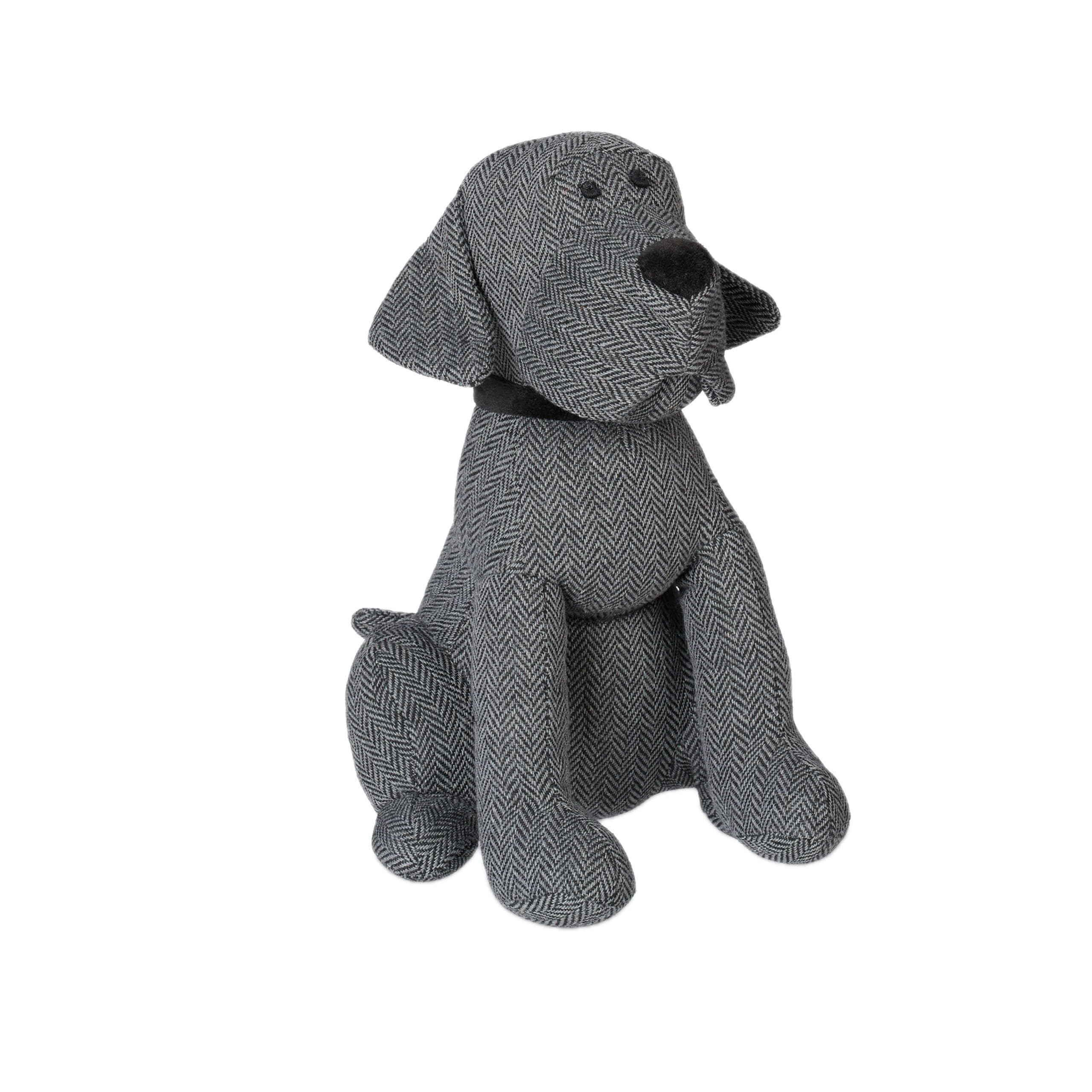 3x Cane Fermaporta, Blocca Porte Decorativo, da Pavimento, Imbottito, HLP: 28 x 17 x 19 cm, in Tessuto, Grigio