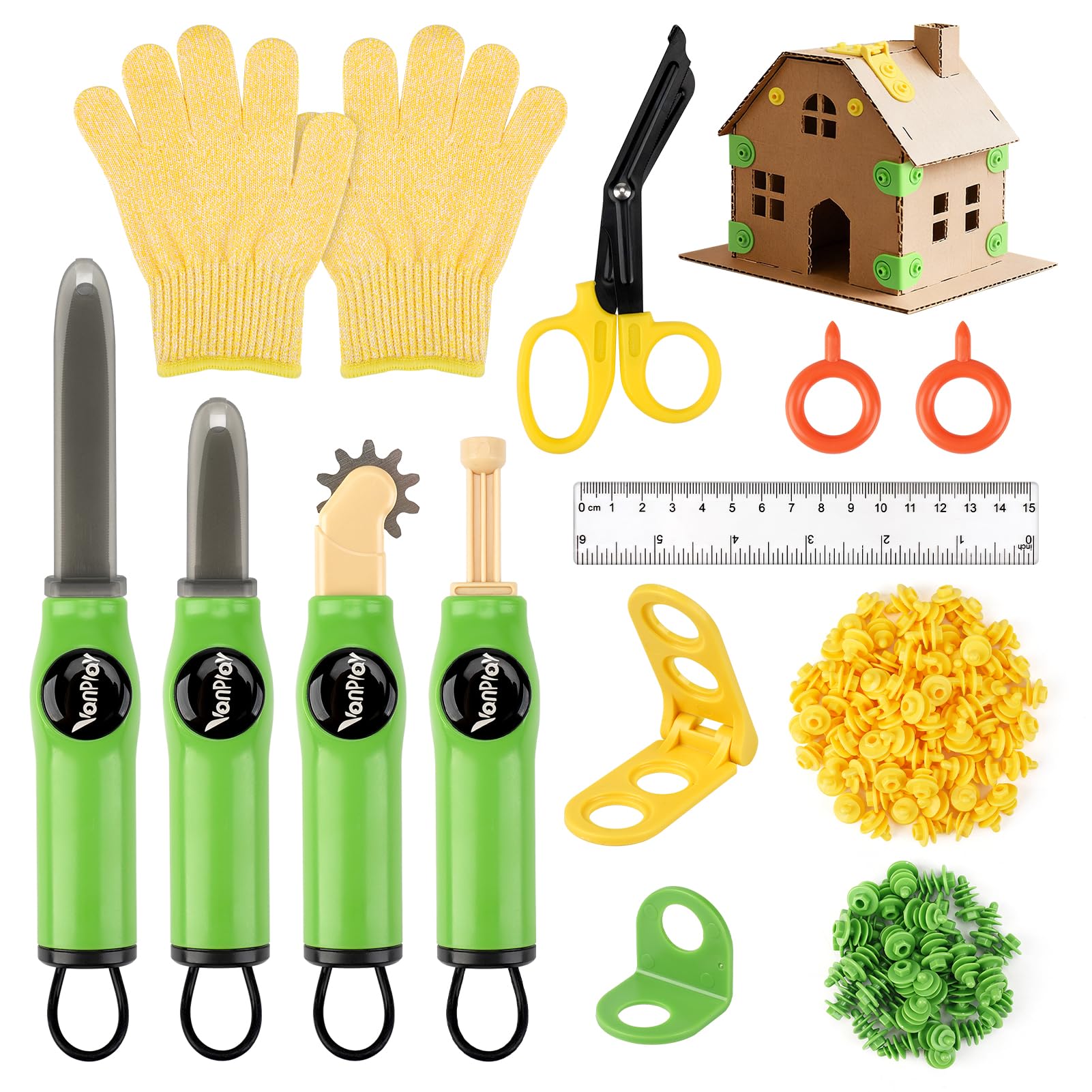 Jeu de Construction en Carton 158 Pièces - Kit Créatif DIY avec Cutter Sécurisé, Rouleau et Tournevis - Jouet Éducatif Cadeau pour Enfants de 5 6 7 8 9 Ans