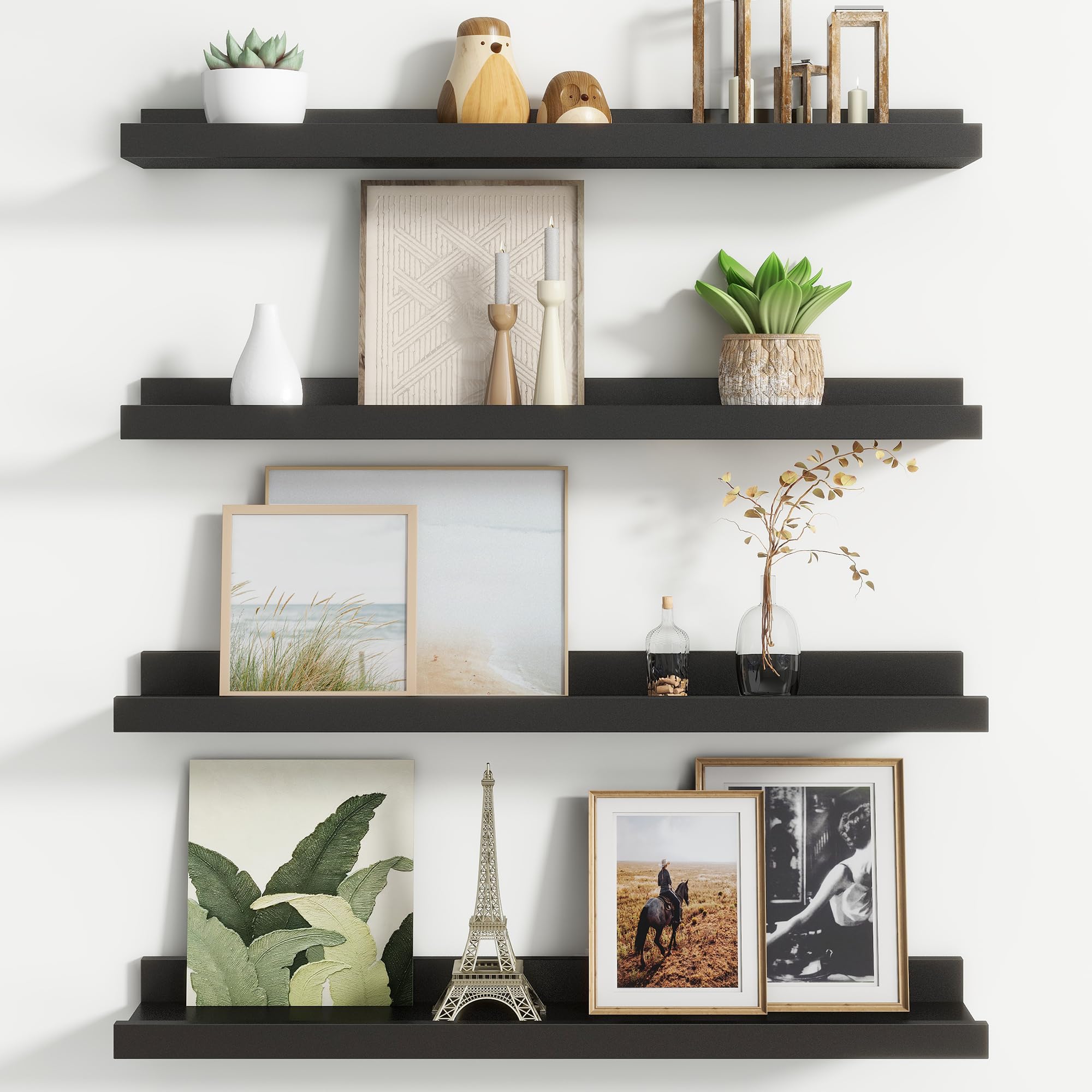Floating Picture Ledge Shelves Set of 4, 24 Inch Shelves with Lip - Large Nursery Book Shelf for Toys Storage, Kids Bookshelf, Living Room, Bedroom Decor Frames