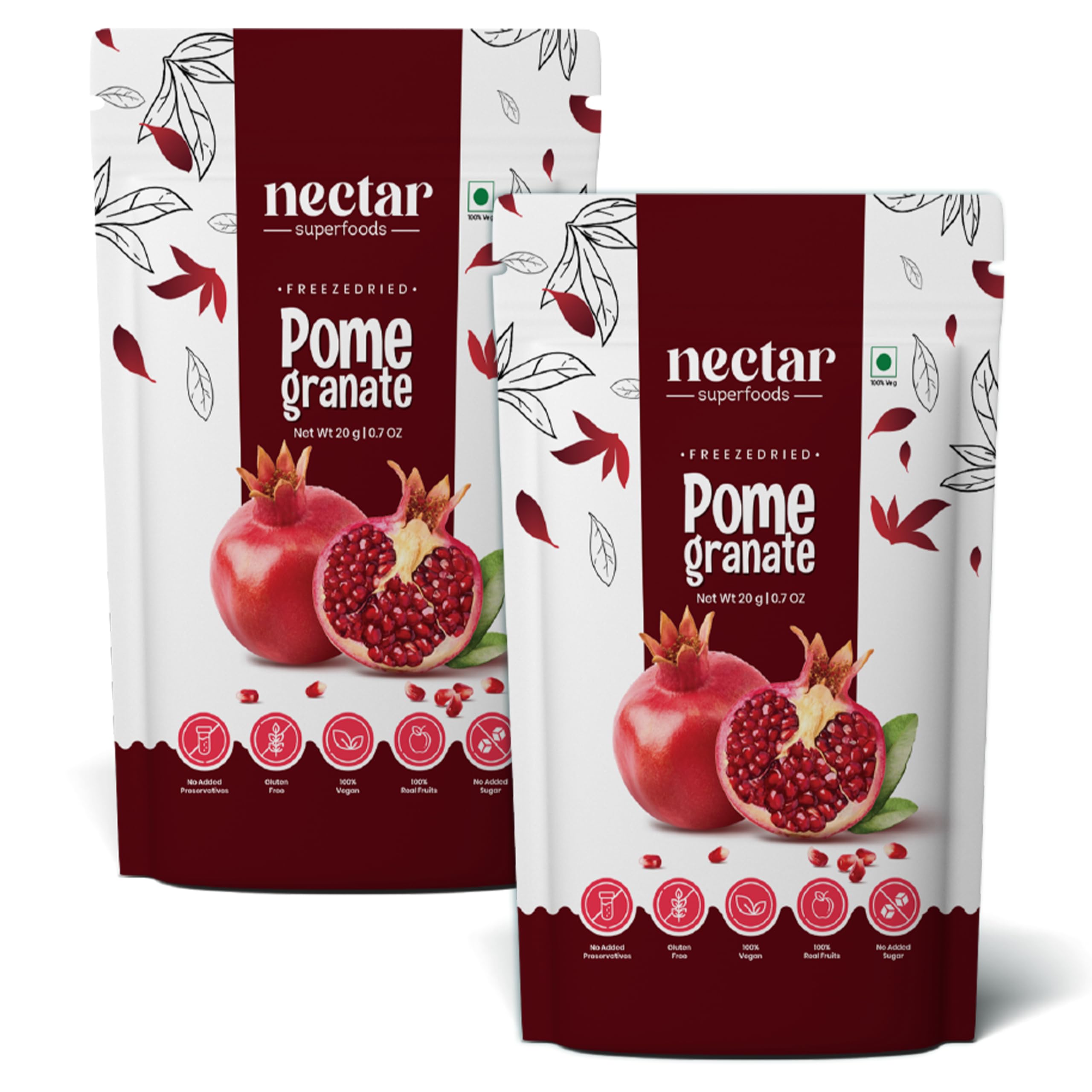 Nectar Superfoods Freeze Dried Pomegranate | No Preservatives, No Added Sugar, Healthy | 100% Natural, Vegan, Gluten Free Snack for Kids and Adults | 20 gram Pouch (PACK OF 2)-image-6