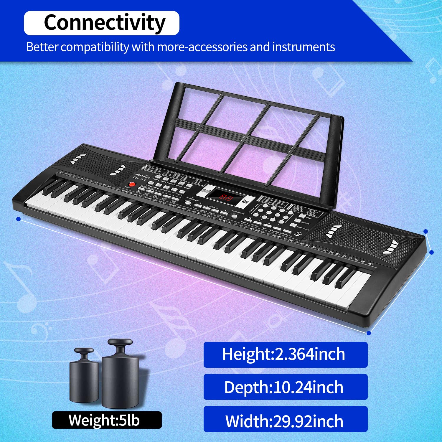 61 Keys Electronic Digital piano, Portable Keyboard Piano with Built-in Speaker and Microphone, Sheet Stand and Power Supply, Keyboard Piano Teaching Gift for Beginners Eelectric
