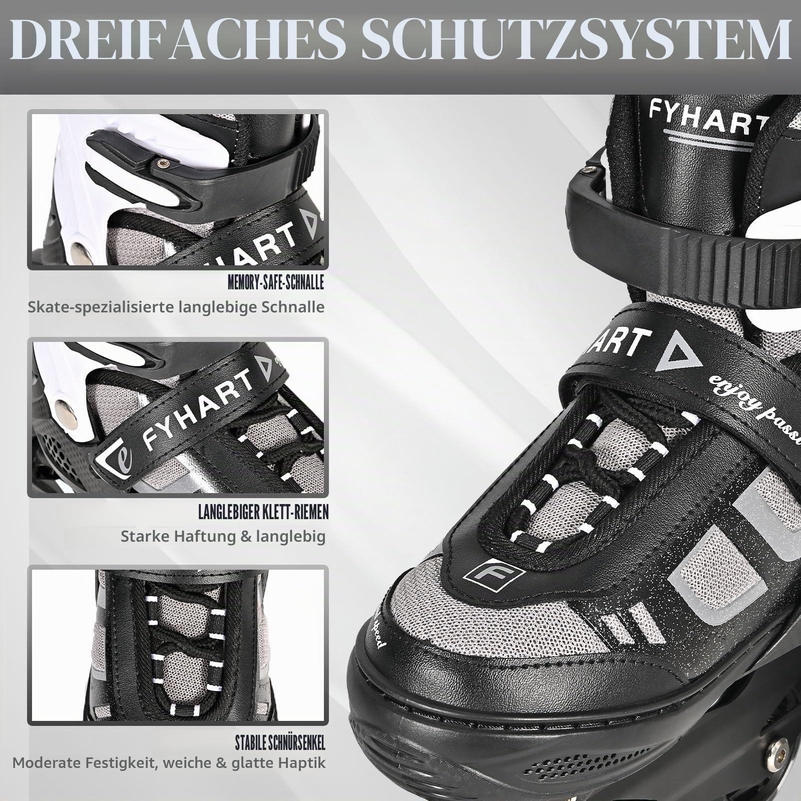 Einstellbare Kinder Inline Skates für Jungen Mädchen, 4-Rollen Inline Skates für Jugendliche & Erwachsene mit leuchtenden Rädern für drinnen draußen Sport Freizeit, Schwarz Weiß
