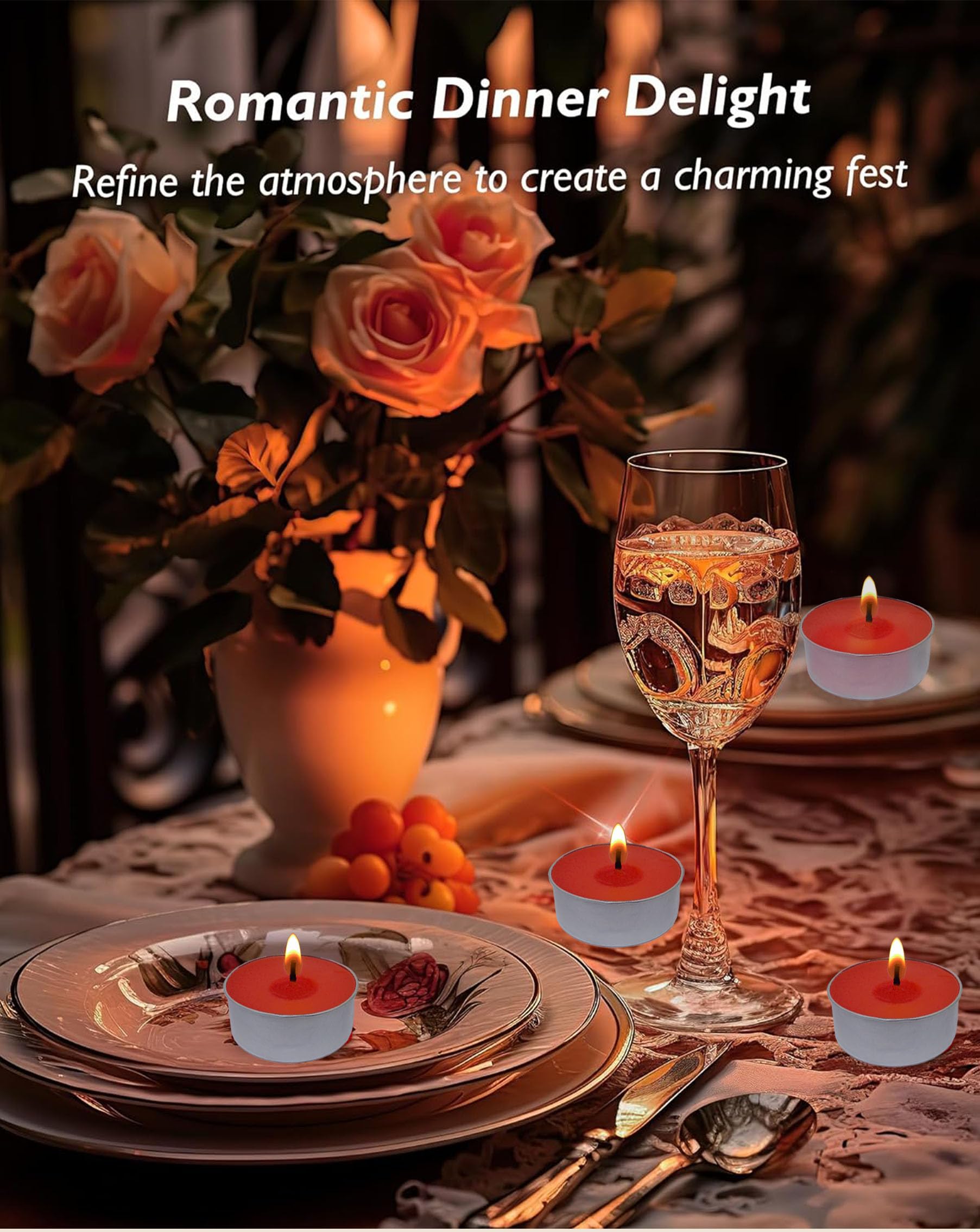 Artisoul® 50 Velas de Té Rojas, 4 Horas Ø 3.8 cm, Tea Lights Sin Aroma ni Humo para Decoración de Mesa, Navidad, Adviento, Bodas y San Valentín