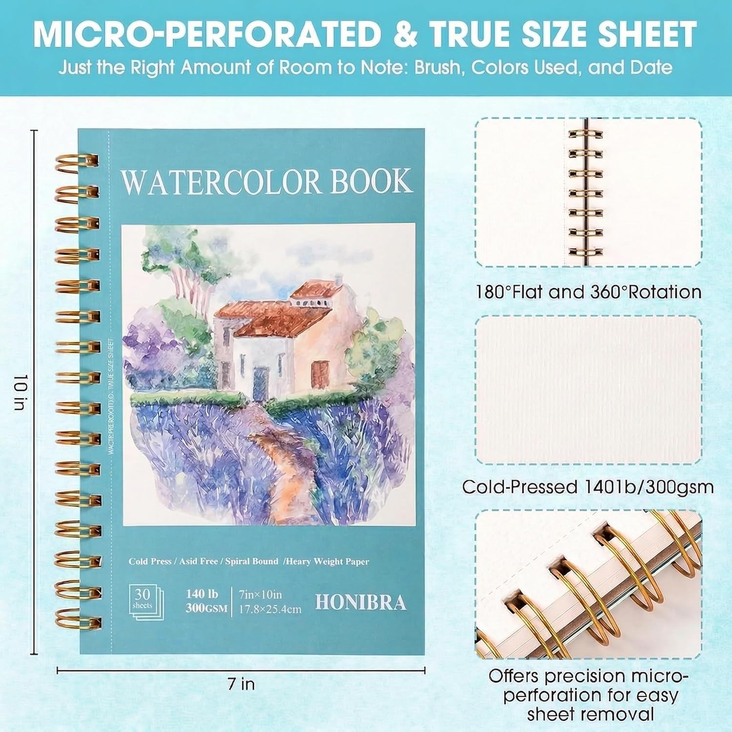 2 Pack 7" x 10" Watercolor Paper Pad, 30 Sheets (140lb/300gsm), Premium Cold Press Watercolor Sketchbook for Artists – Ideal for Classroom Art Finger Painting, and Mixed Media