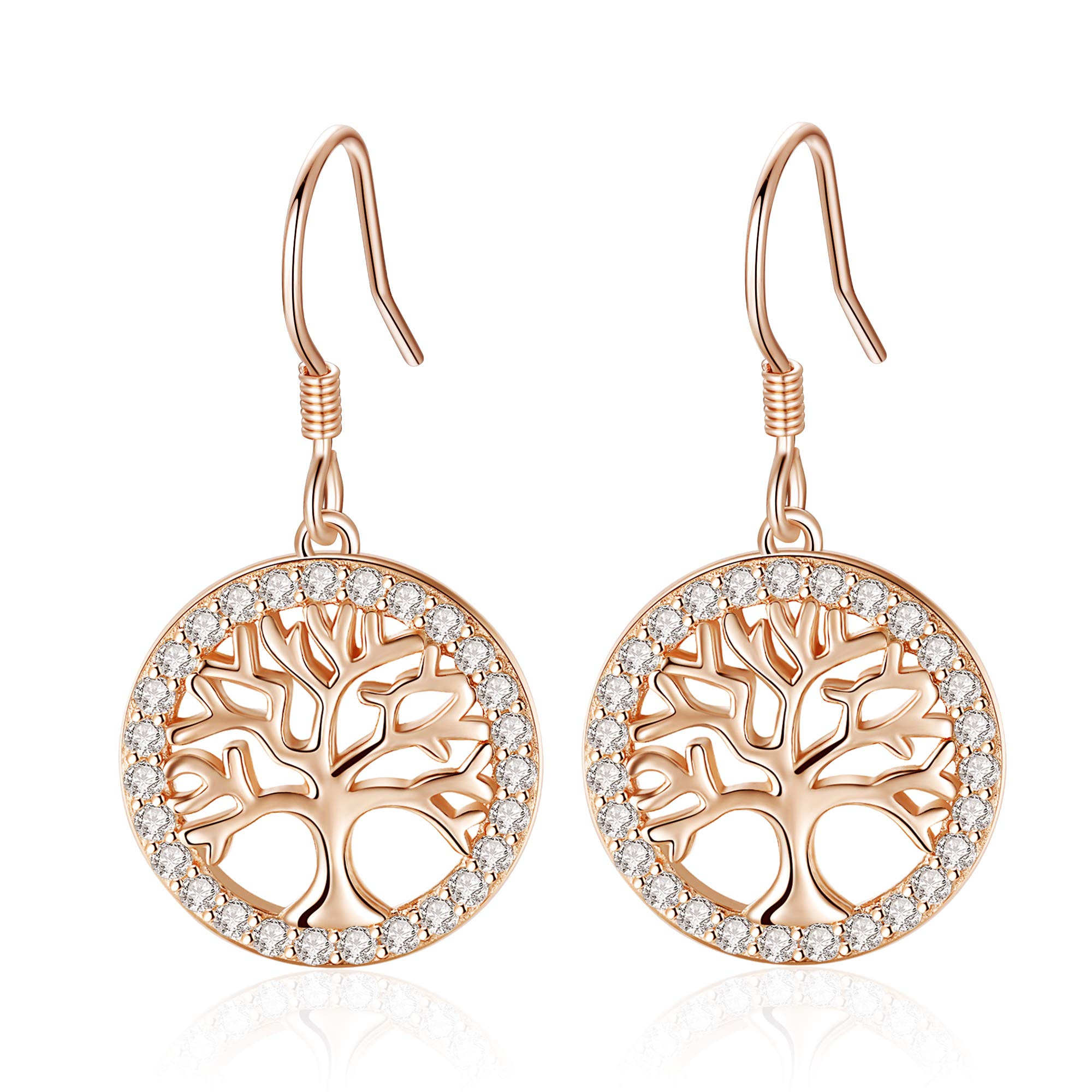 Jrêveinfini Jrêveinfini árbol de la Vida Pendientes Mujer Plata de Ley 925, Pendientes Largos Hipoalergenicos Mujer, Regalo Navidad Cumpleaños Mujer Niña con Caja de Regalo