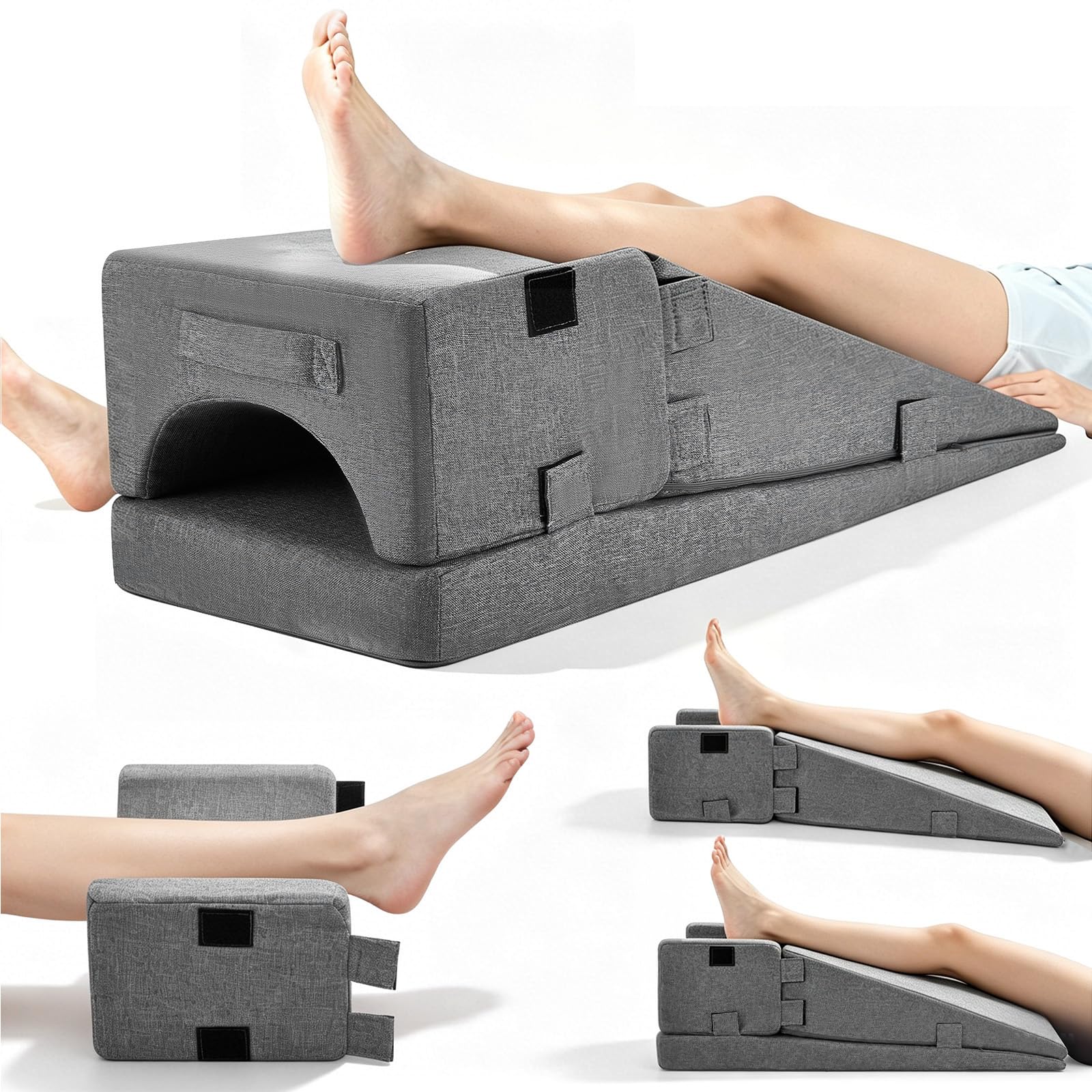 Almohada para piernas 3 en 1, cojín de apoyo de múltiples piezas para piernas rectas, elevar las piernas y relajarse, rodillas estiradas, diseño modular con módulos de uso individual, para