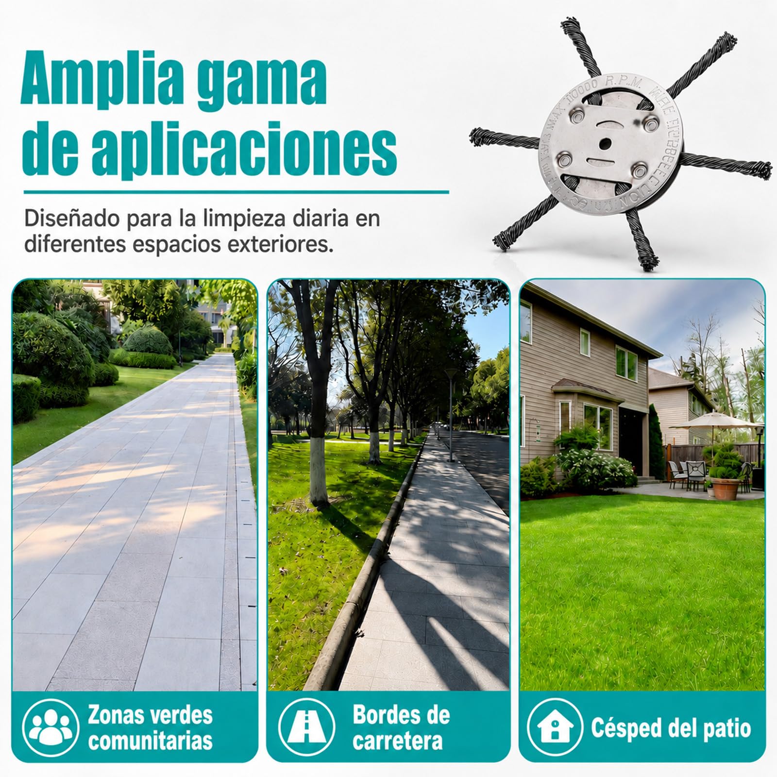 Vultriox para Desbrozadora Cabezal de Alambre de Acero 150 mm, Cepillo Quitahierbas para Desbrozadora y Cortabordes, Césped, Musgo, Maleza, Bordes y Juntas (1, 6 Brazos)