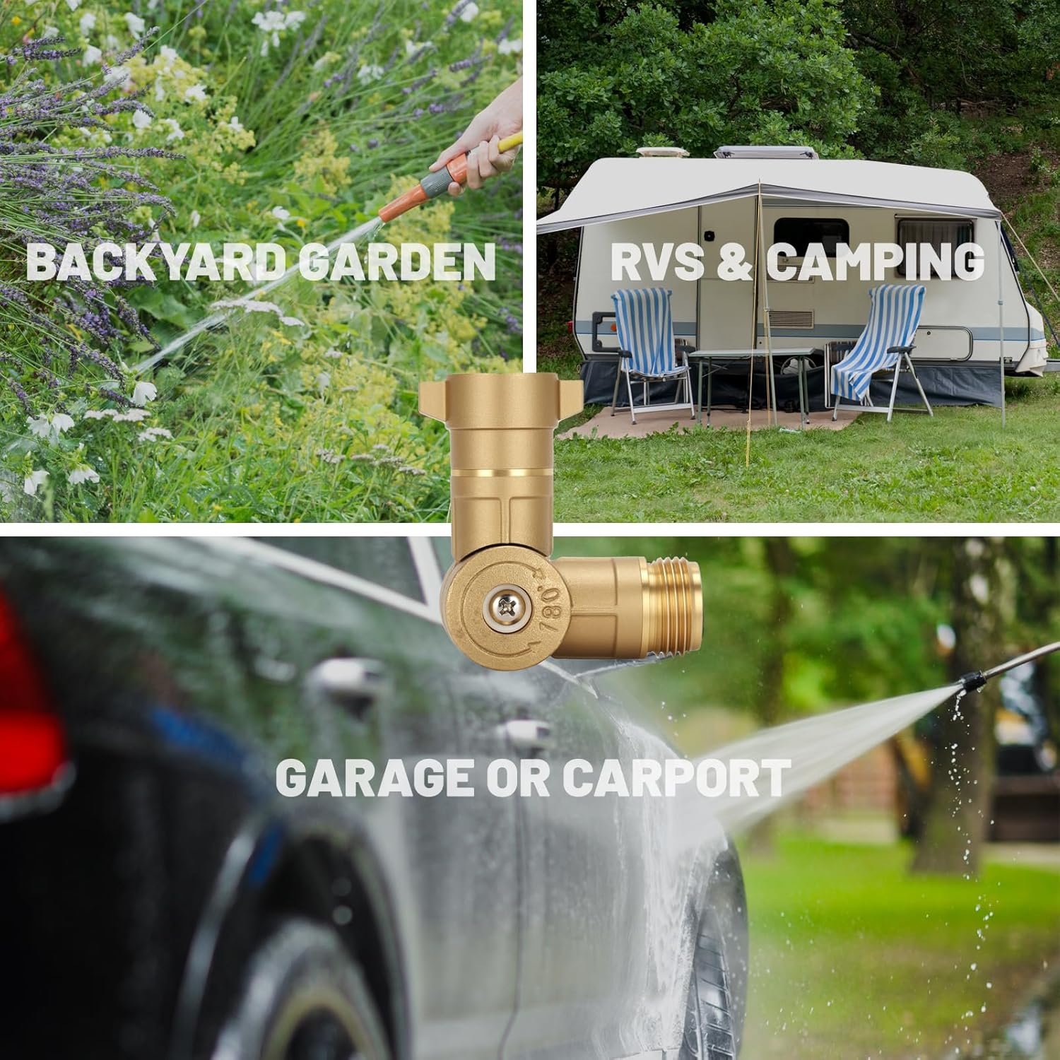Adjustable 180° & 360° Brass Swivel Connector, 3/4" Water Hose Fittings, Anti-Kink Faucet Hose Adapter, for Washing Machine,RV, Yard Garden Irrigation