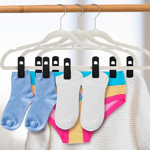 Miniatura 7 de Tinfol 50 clips de terciopelo para colgar, clips negros fuertes flocados, clip de apertura grande, clip de ropa para pantalones, clip para perchas