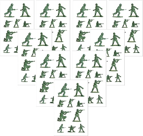 Playhouse 3 paquetes de tres medias hojas de calcomanías perforadas para manualidades, comercio y colección, Green Army Men