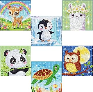 NANZHOO Diamond Art Kits for Kids, 6 Pack 5D Cartoon Diamond Painting Kits for Adults Beginner, Cute Animals DIY Big Gem Art Arts and Crafts for Kid Mosaic Kits for Gift Home Wall Decoration 6X6 inch
