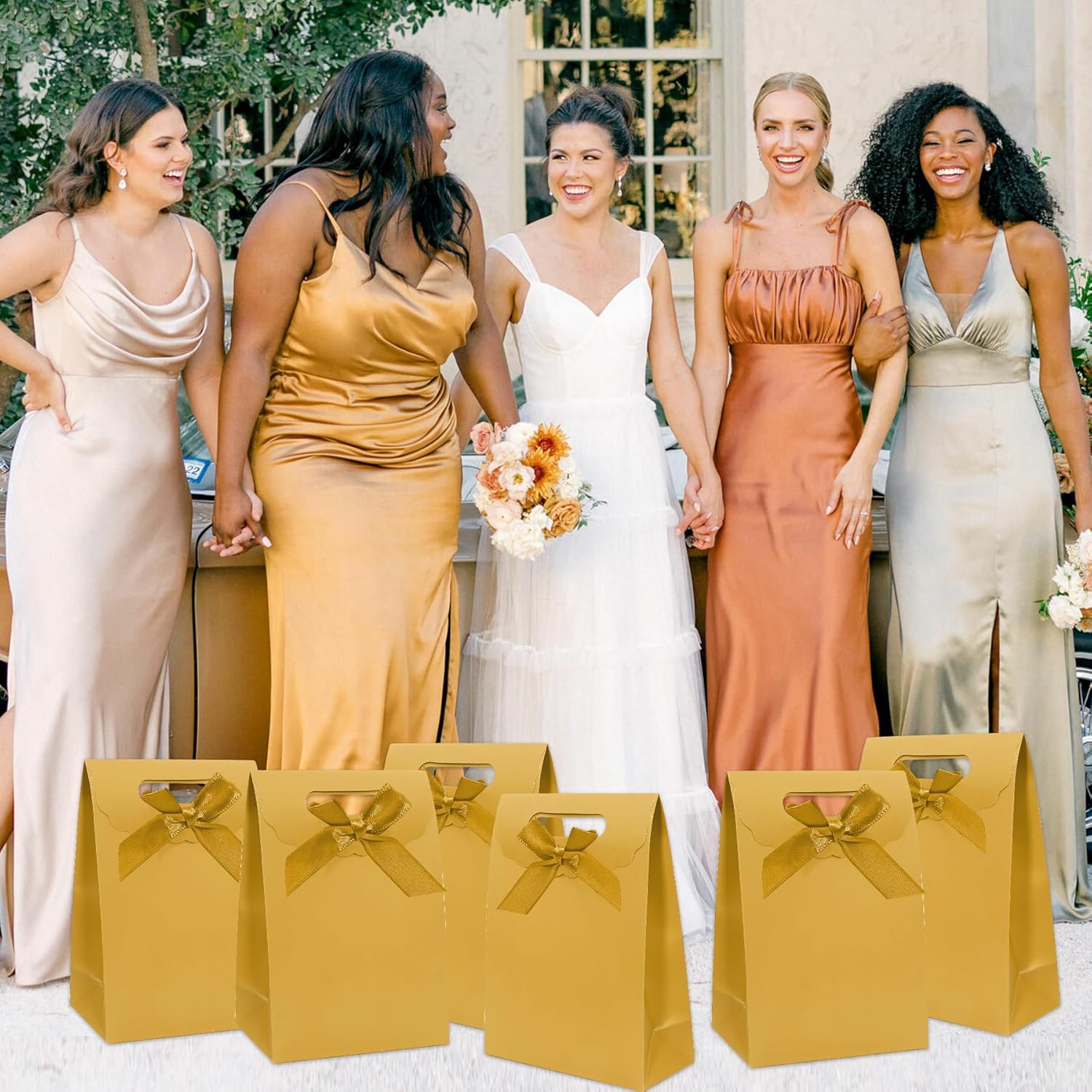 Patdefie gift bags with handles small size 7×4×10 inch 16pcs medium size for birthday,party,favor,wedding,anniversary(glod) - Image 6