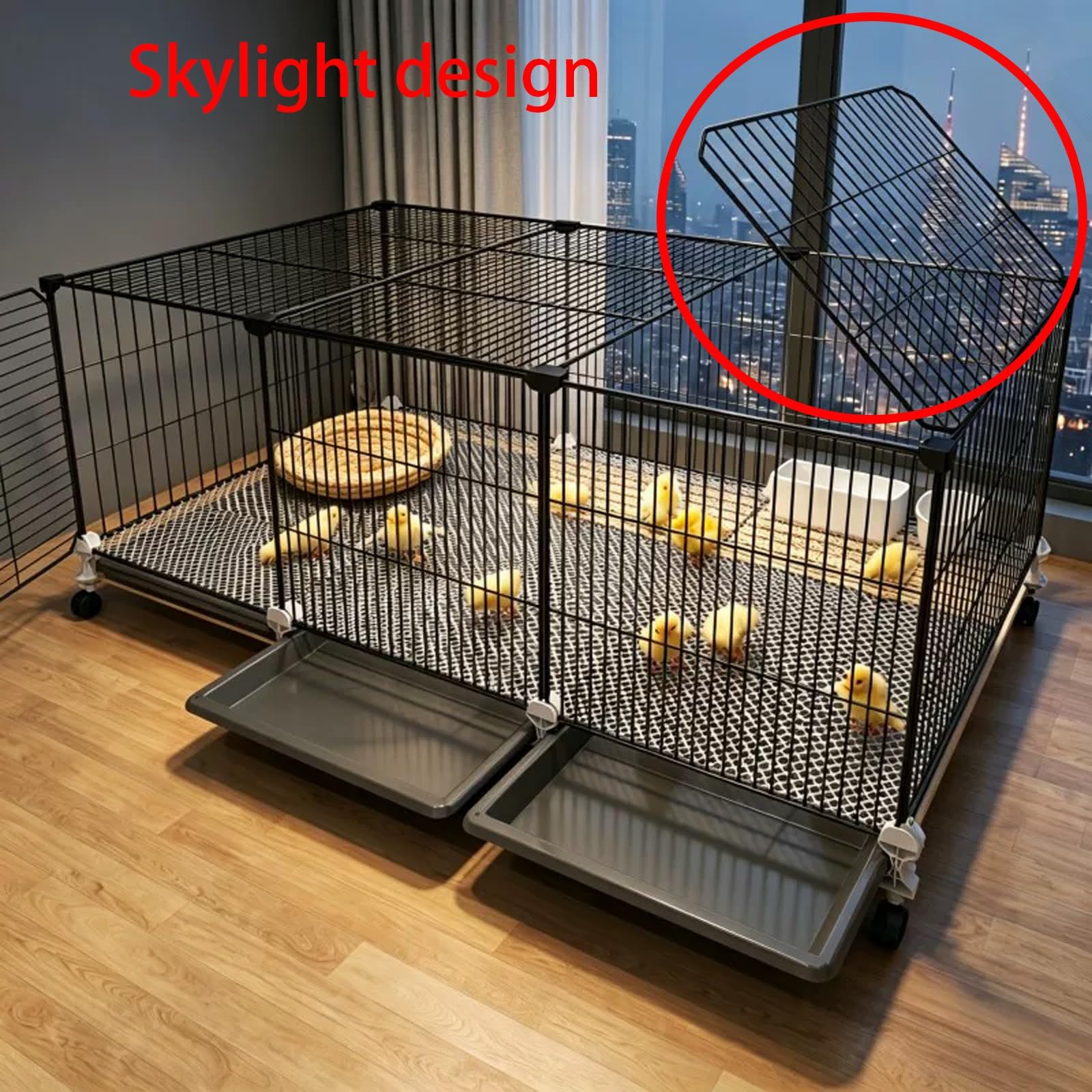 Gallinero con Espacio Densoo De 1,5cm Jaula Expandible para Aves De Corral con Bandeja Extraíble Y Tragaluz Superior Recinto para Codornices Conejos Y Pequeños Animales(72x36x45cm)